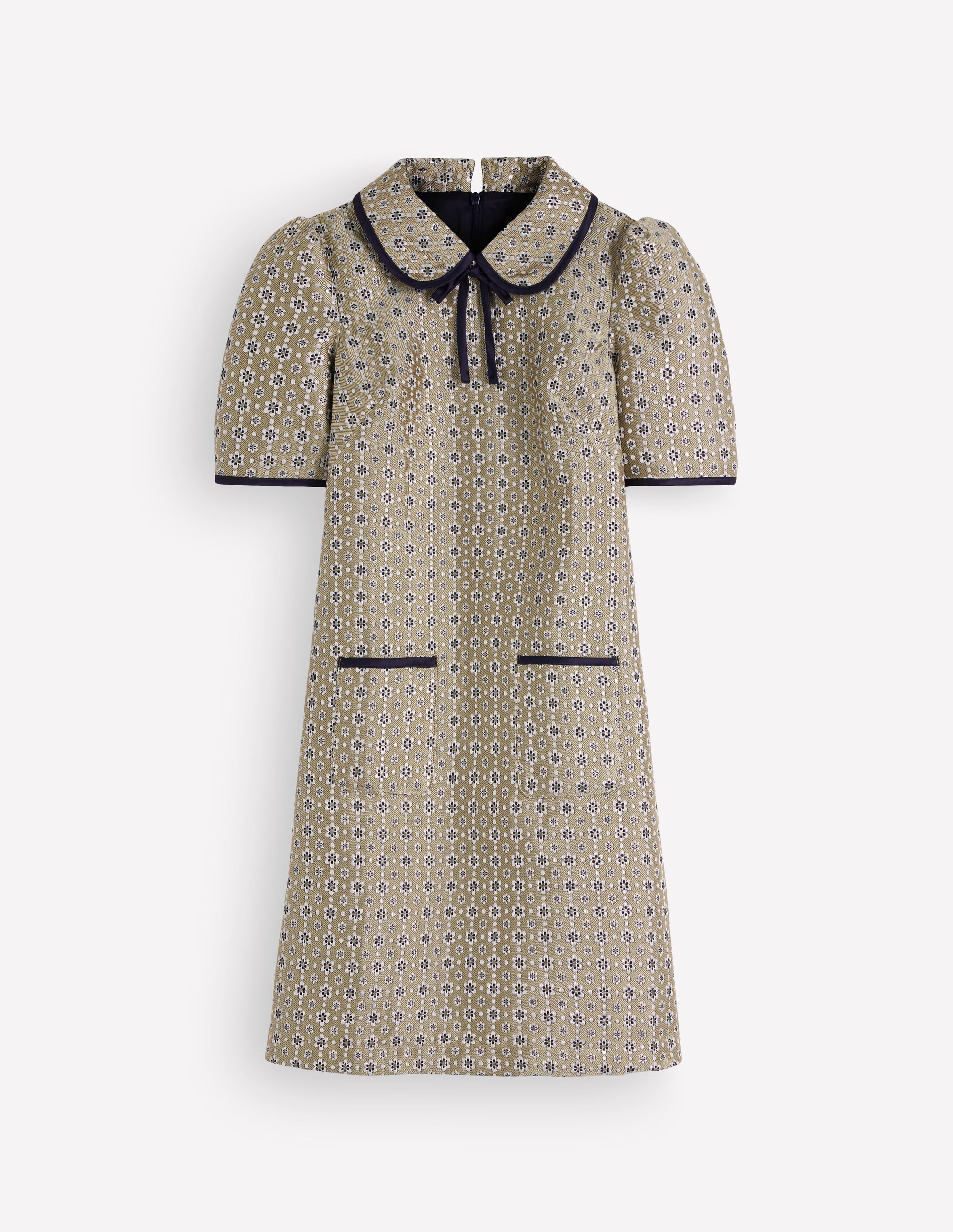 Etuikleid mit Zierschleife und Taschen-Gold, Jacquard - Image 6