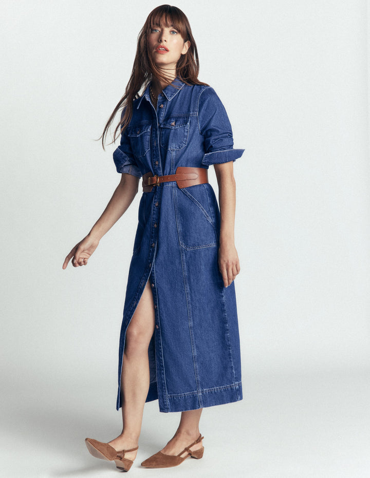 Robe midi Fleur en jean-Denim vintage moyen