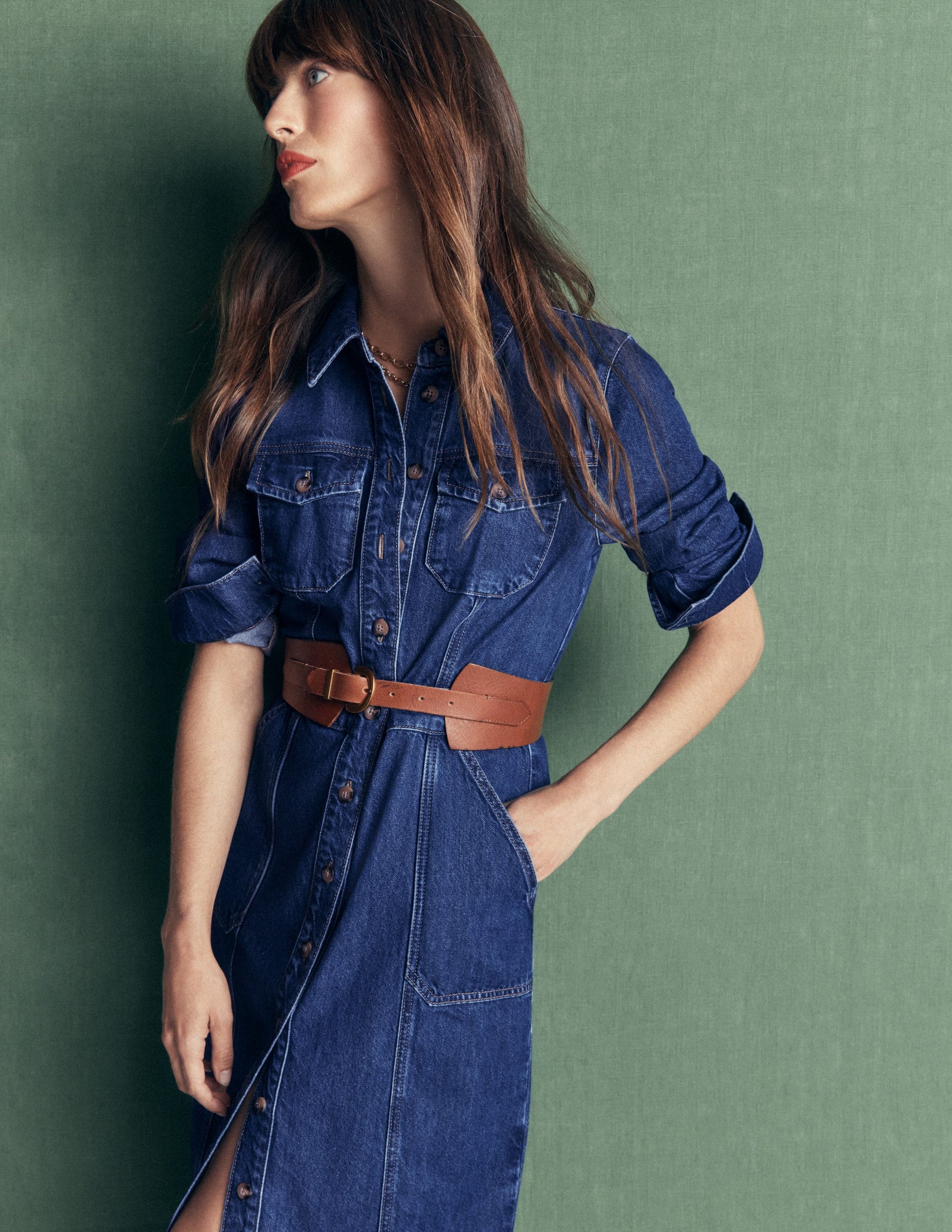 Fleur Jeans-Midikleid-Mittlere Mischung Denim-6