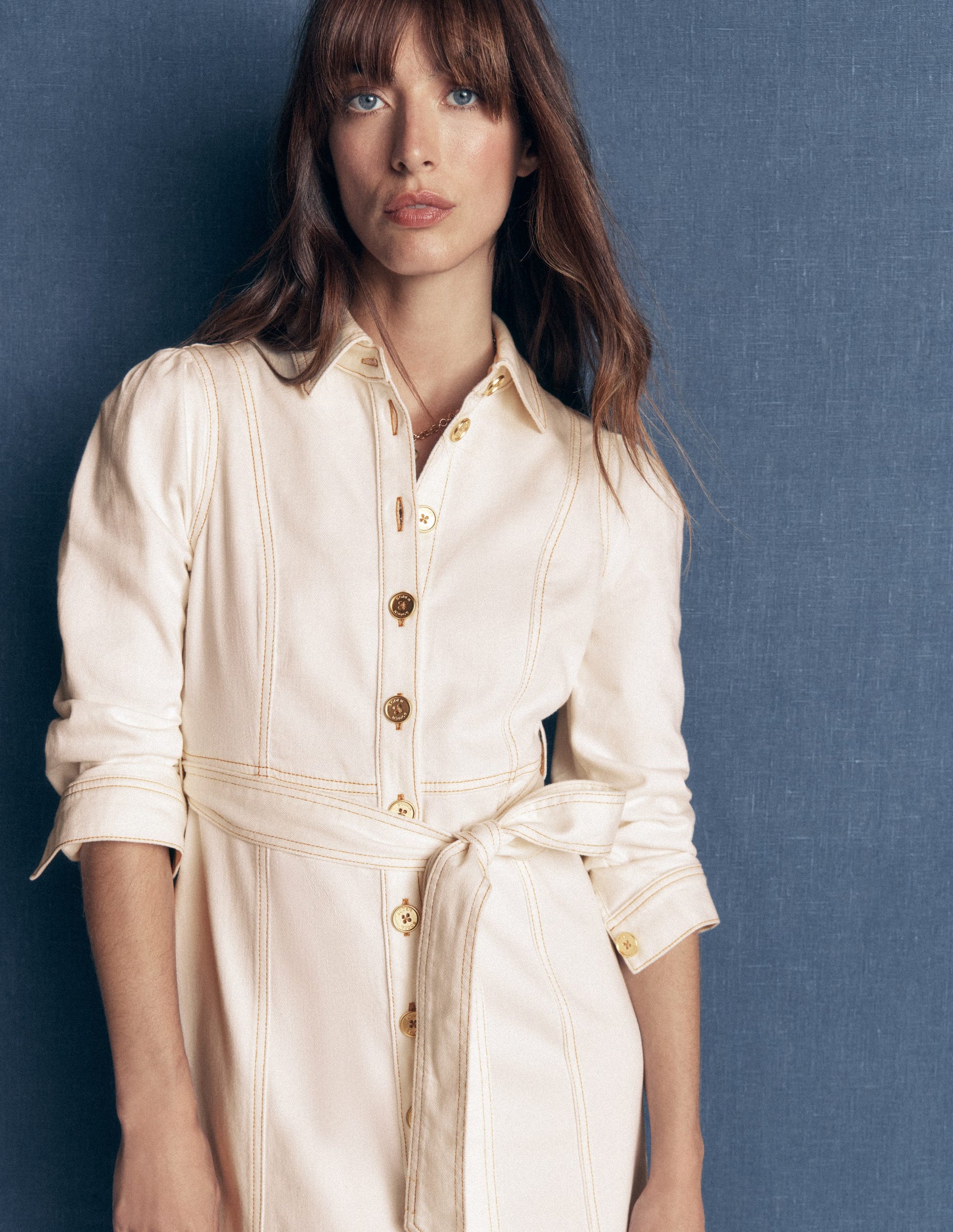 Jeans-Midikleid mit Gürtel-Beige, Denim-2