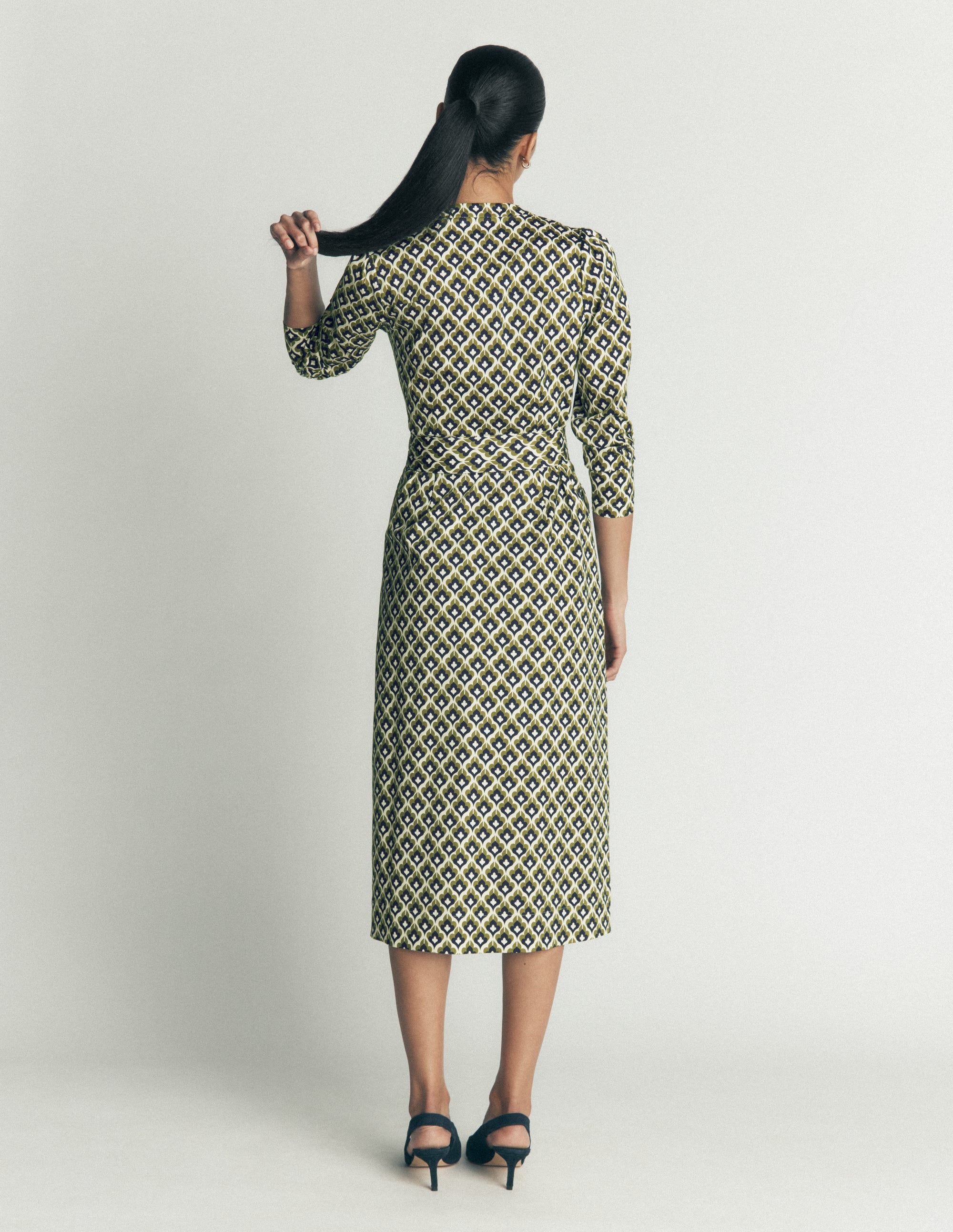 Louise Midi-Hemdblusenkleid-Französisches Marineblau, Geo-Party - Image 3