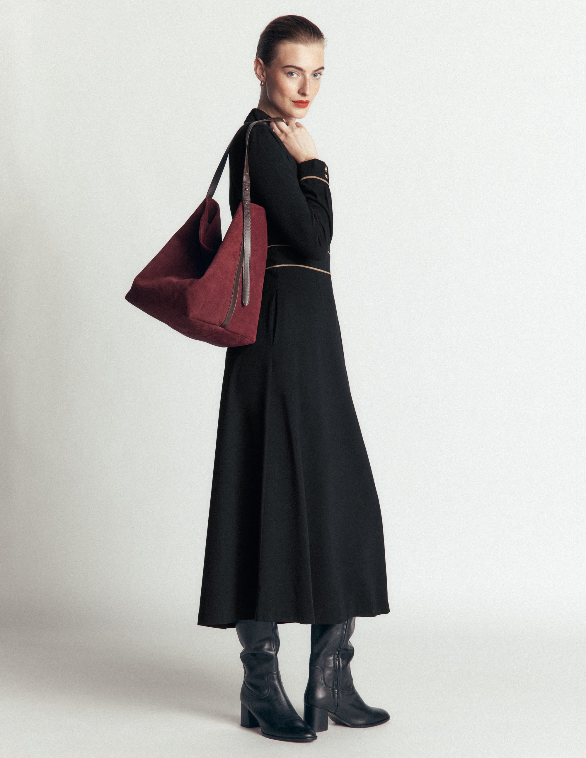 Etta Ponte-Kleid mit Paspelierung-Schwarz, Kamelbraun - Image 1