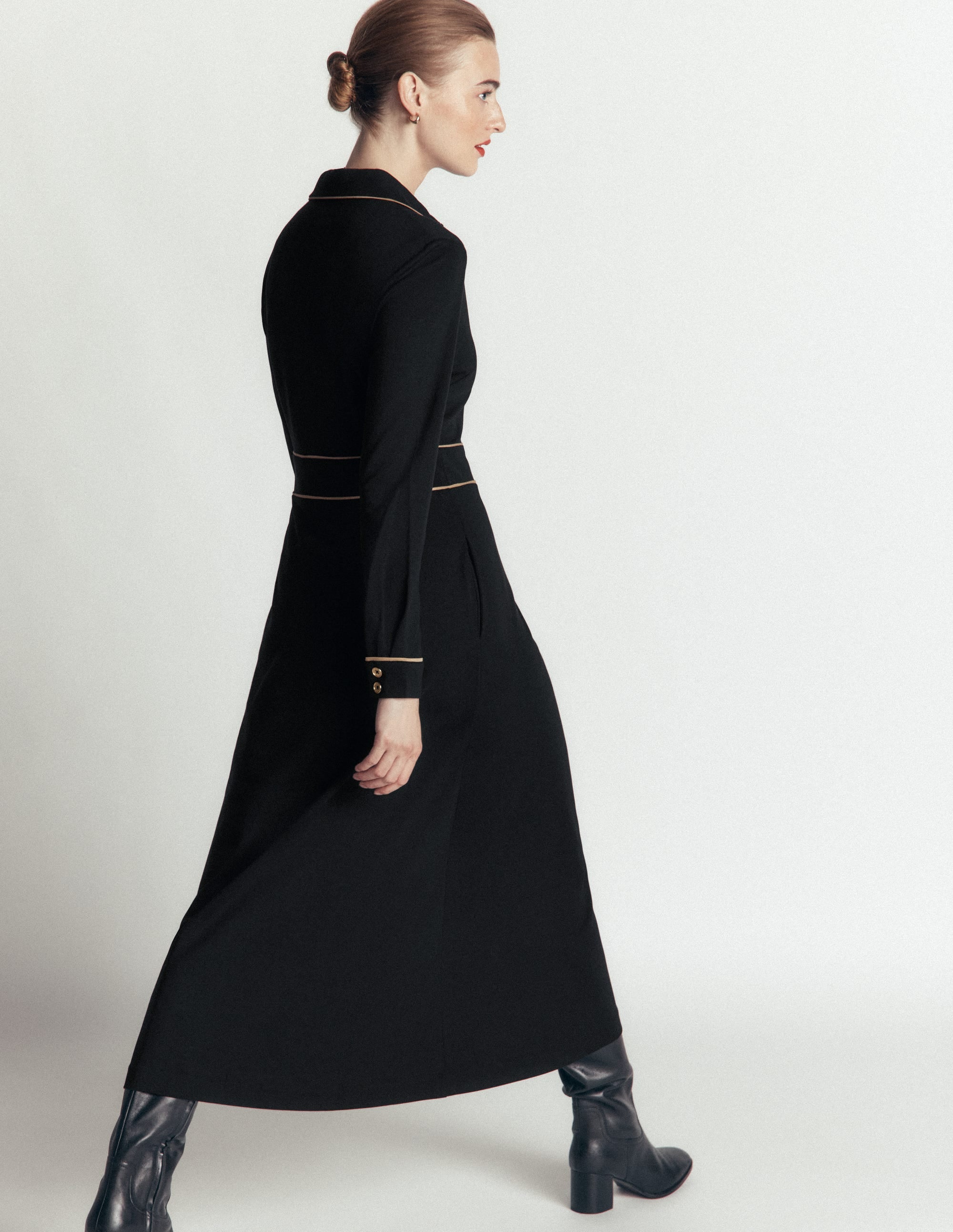 Etta Ponte-Kleid mit Paspelierung-Schwarz, Kamelbraun - Image 3