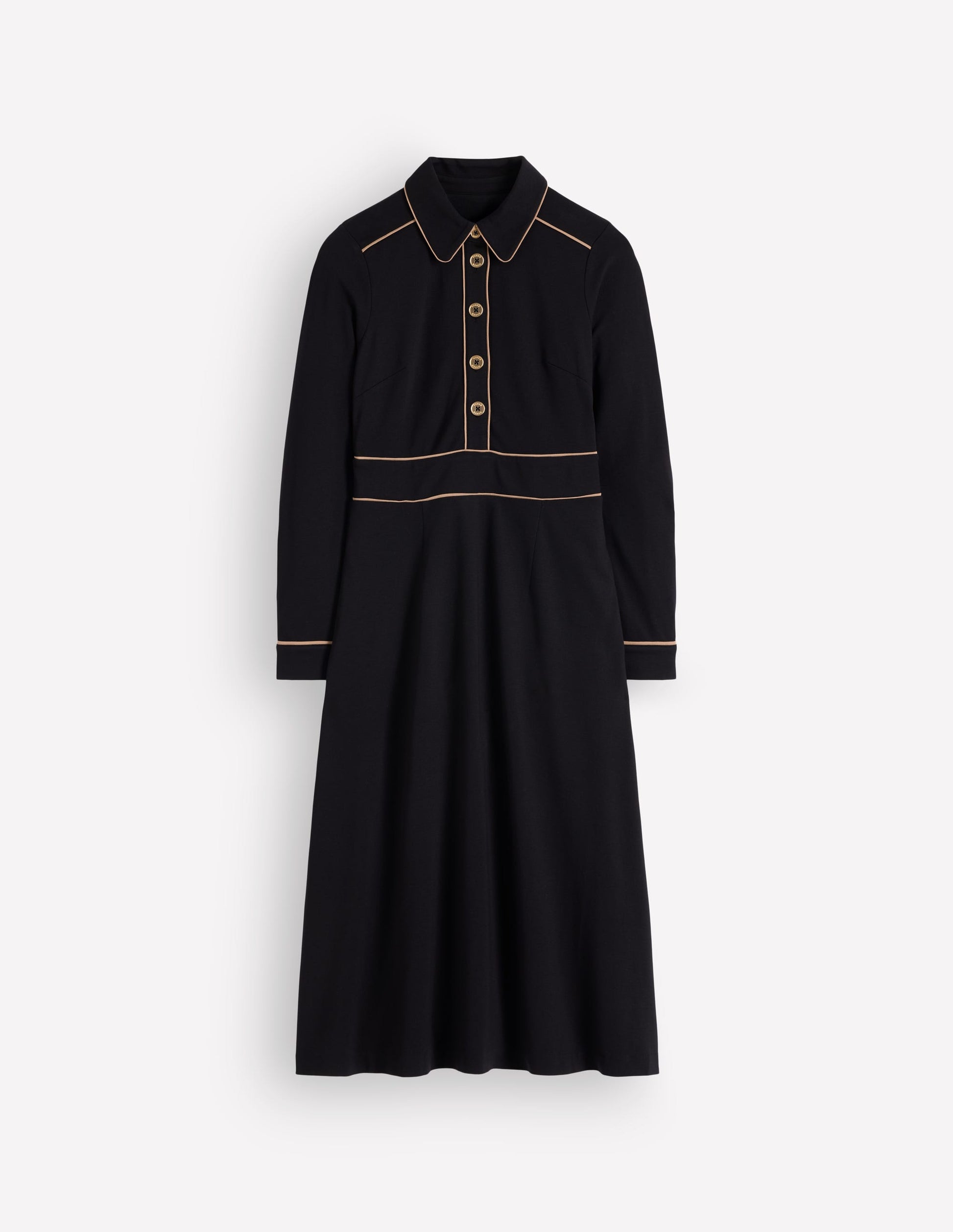 Etta Ponte-Kleid mit Paspelierung-Schwarz, Kamelbraun-4