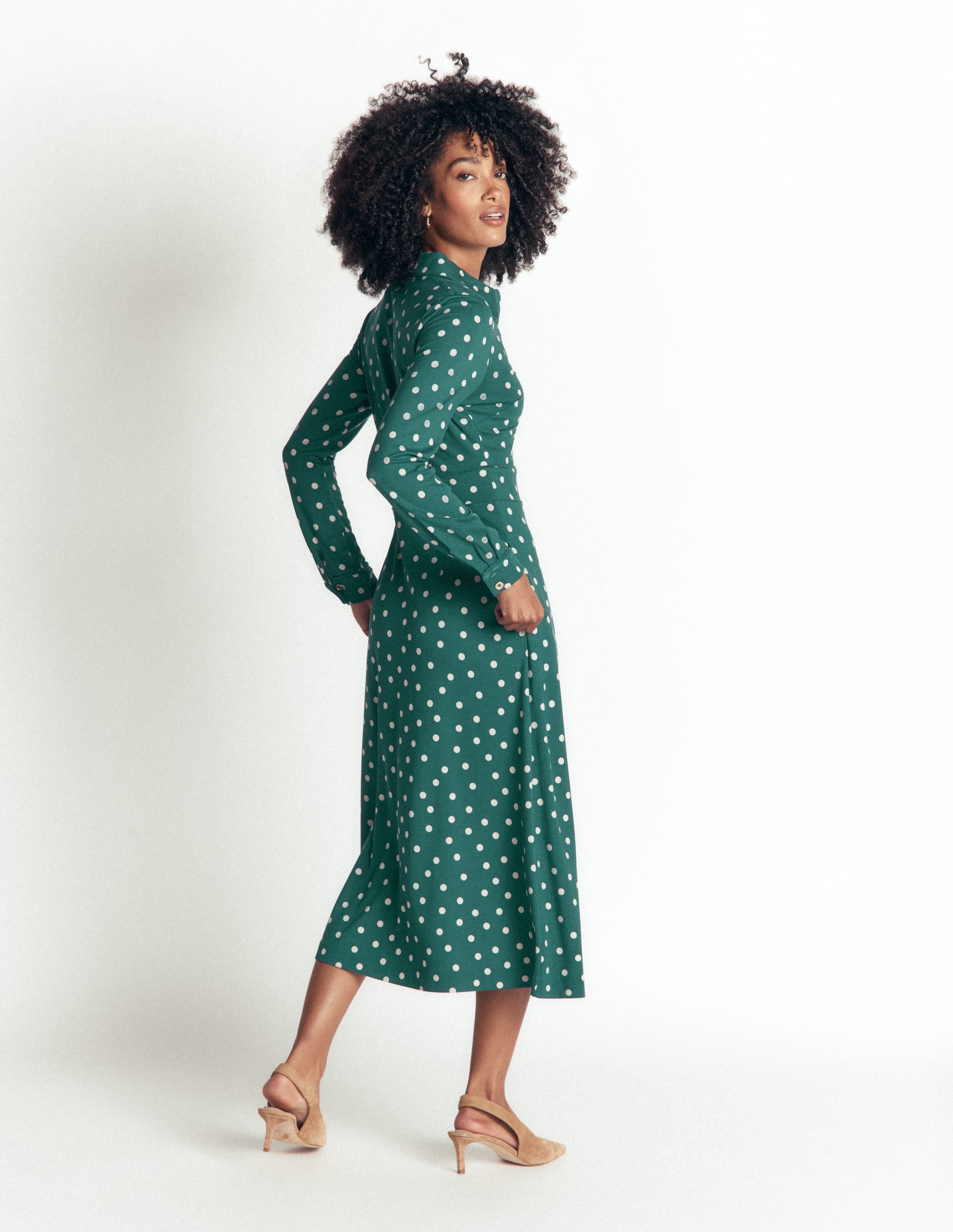 Etta Ponte-Kleid mit Paspelierung-Malachitgrün, Gemalte Tupfen - Image 3