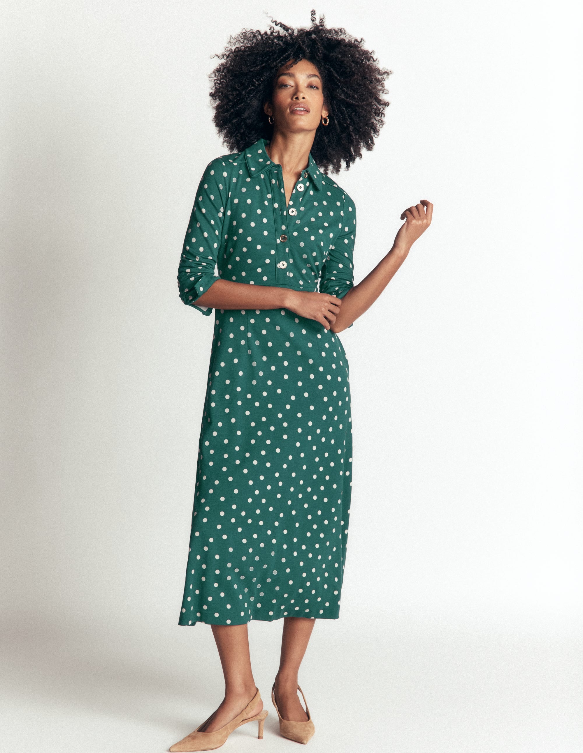 Etta Ponte-Kleid mit Paspelierung-Malachitgrün, Gemalte Tupfen - Image 4