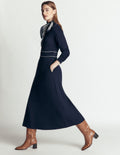 Etta Ponte-Kleid mit Paspelierung-Marineblau, Naturweiß
