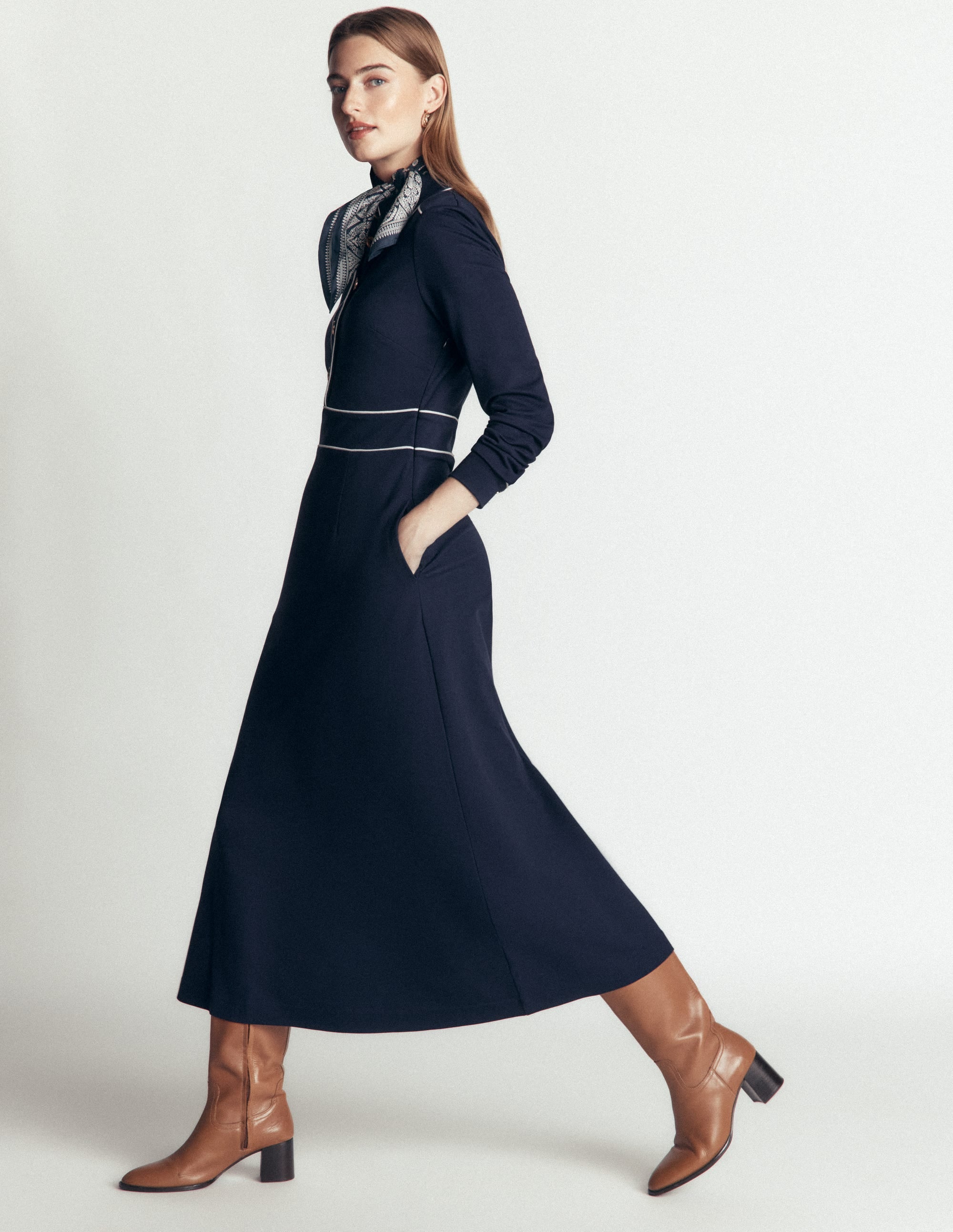Etta Ponte-Kleid mit Paspelierung-Marineblau, Naturweiß - Image 1