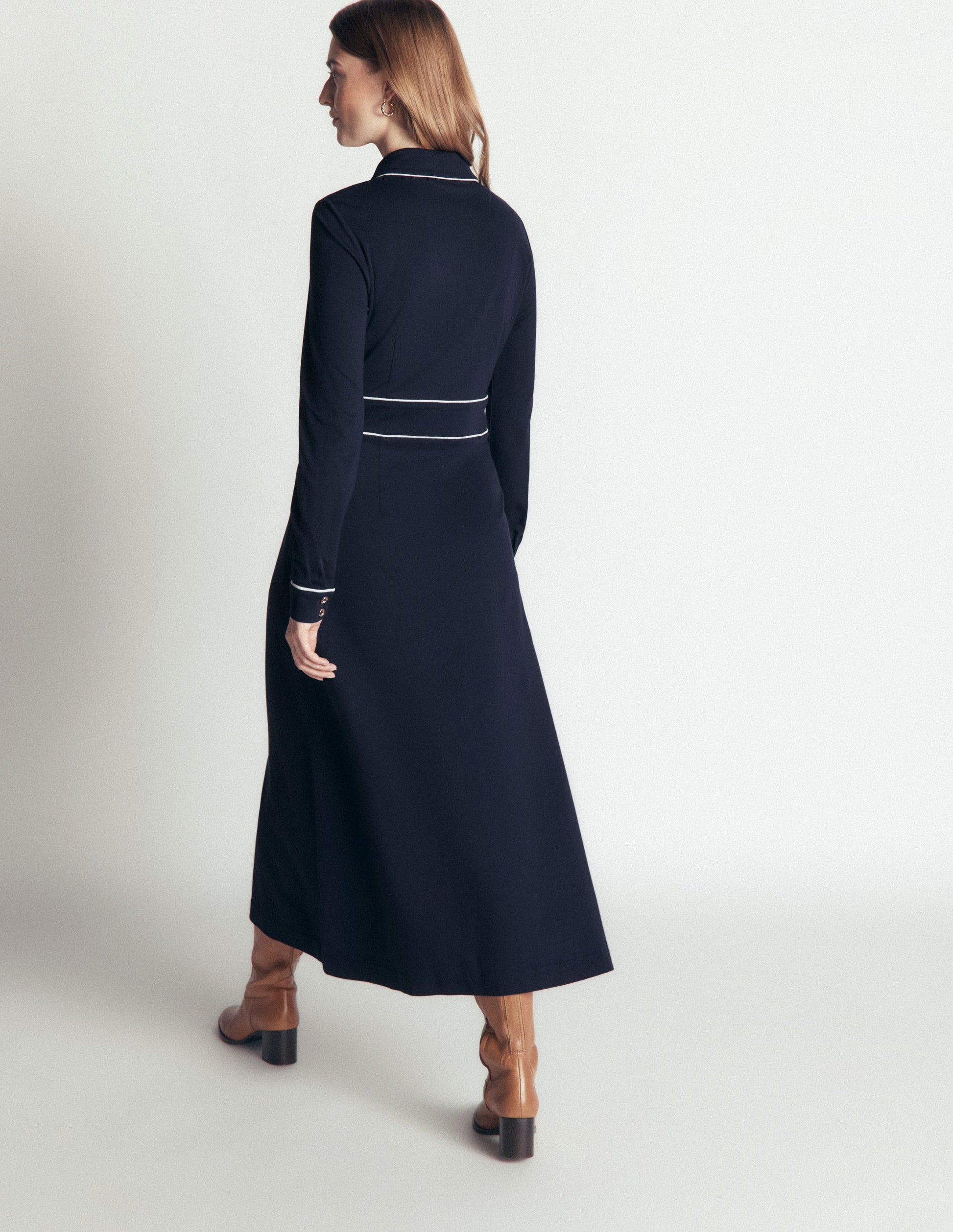 Etta Ponte-Kleid mit Paspelierung-Marineblau, Naturweiß-2
