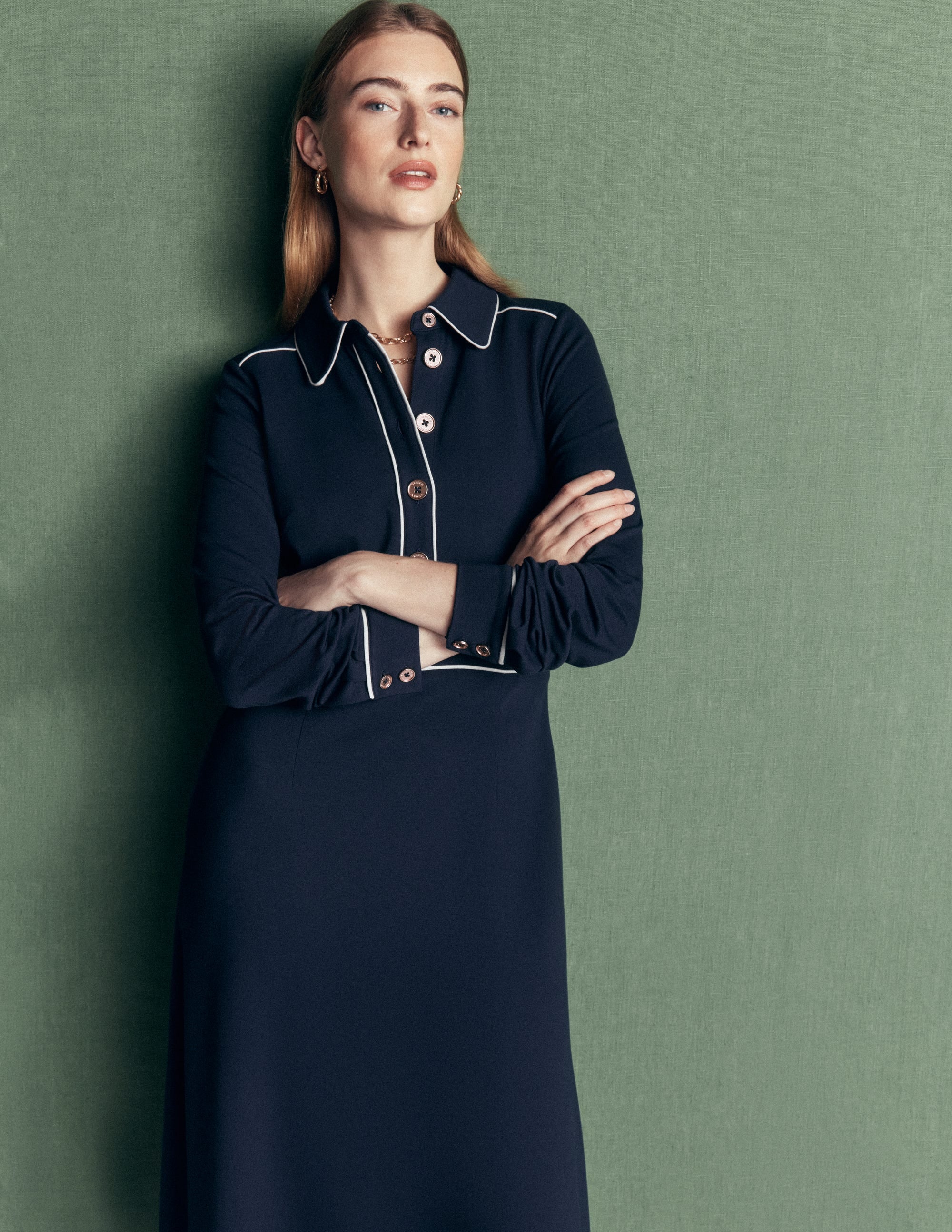 Etta Ponte-Kleid mit Paspelierung-Marineblau, Naturweiß - Image 3
