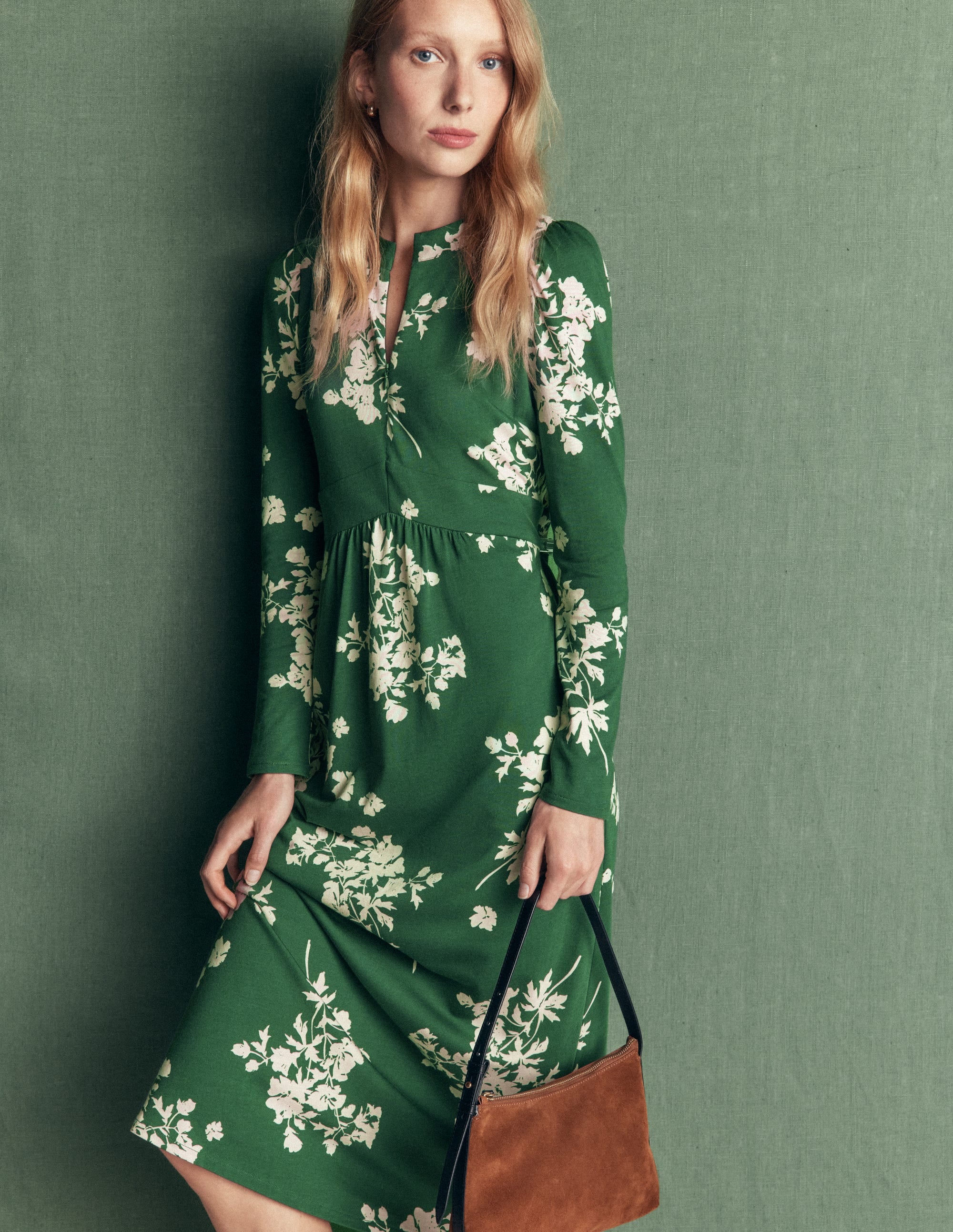 Hope Jerseykleid mit Reißverschlussdetail-Jägergrün, Einzelne Blumensträuße - Image 1