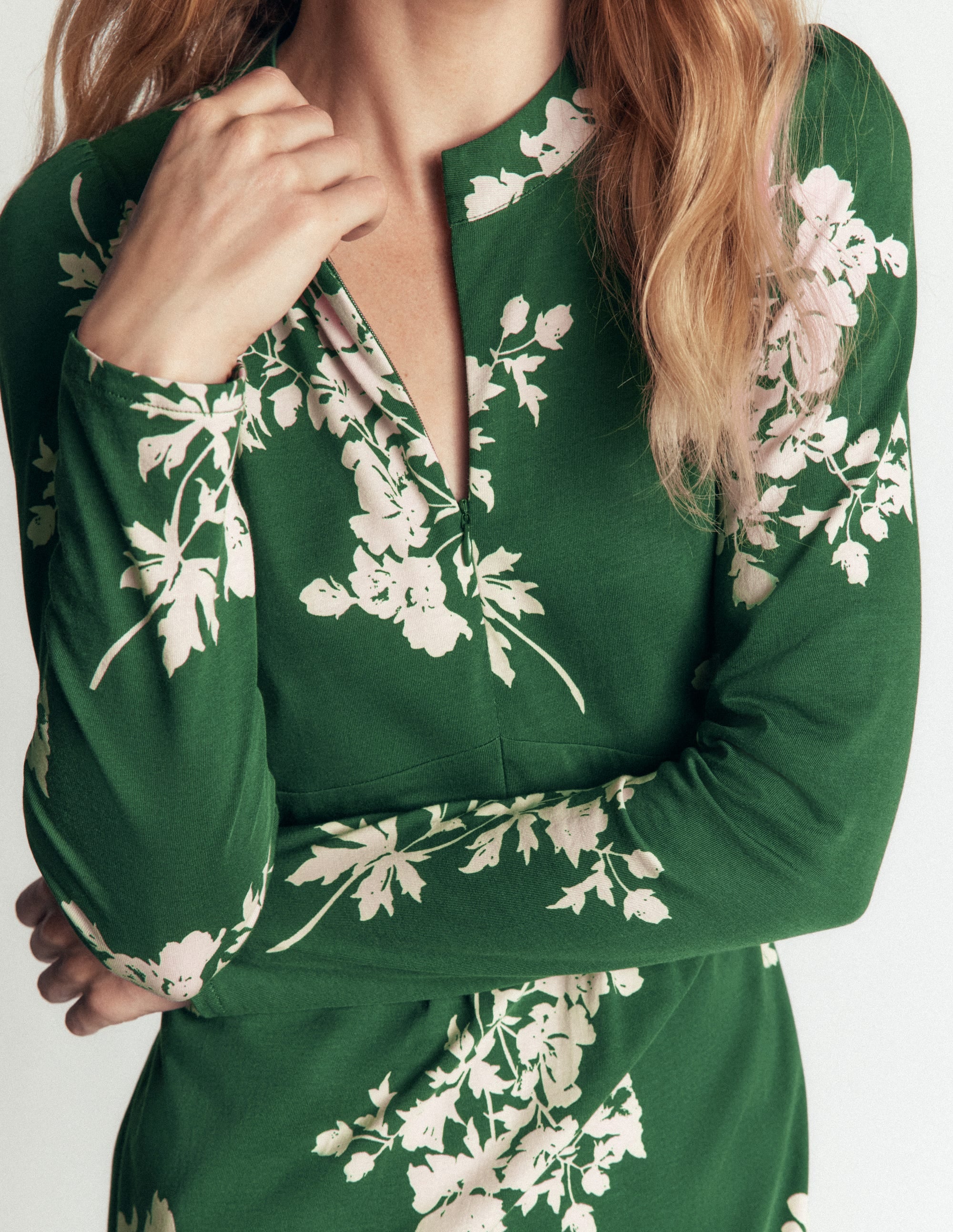 Hope Jerseykleid mit Reißverschlussdetail-Jägergrün, Einzelne Blumensträuße - Image 2
