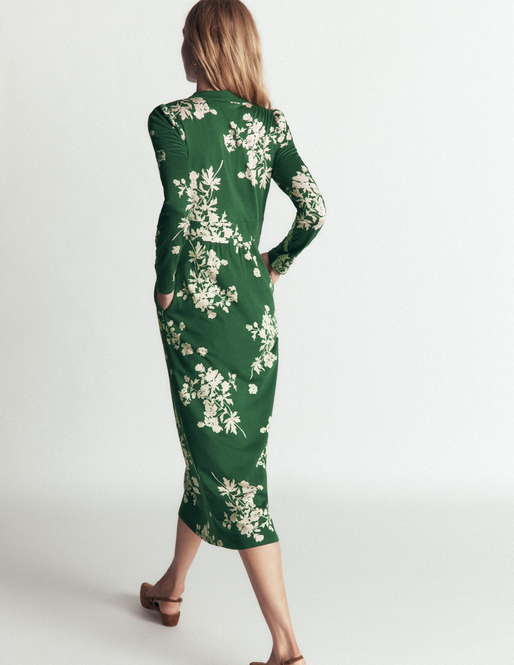 Hope Jerseykleid mit Reißverschlussdetail-Jägergrün, Einzelne Blumensträuße-3