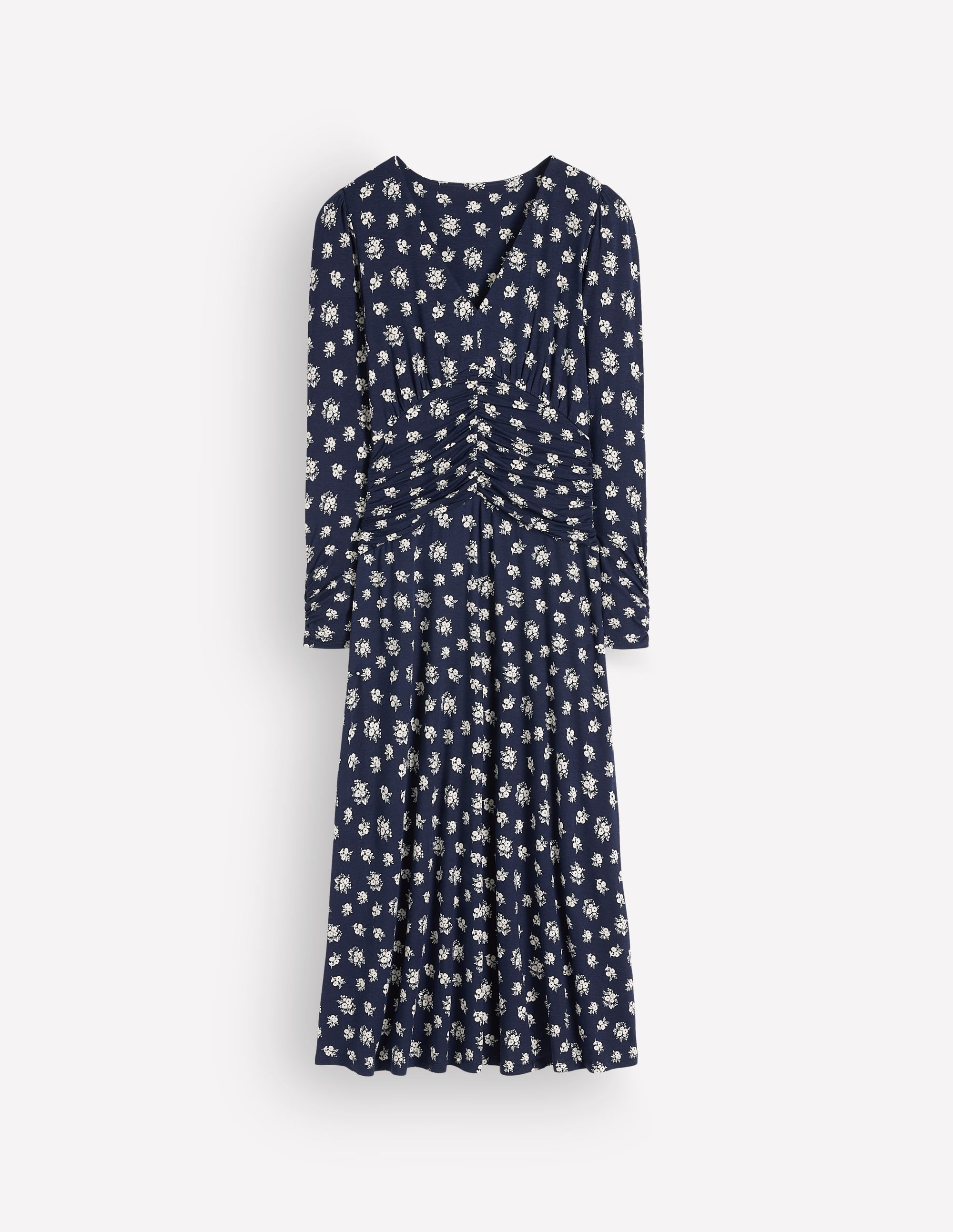 Robe midi Mya froncée en jersey-Bleu marine foncé, motif Delicate Garden - Image 5