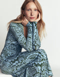 Robe midi Mya froncée en jersey-Ciboulette, motif Botanical Medley