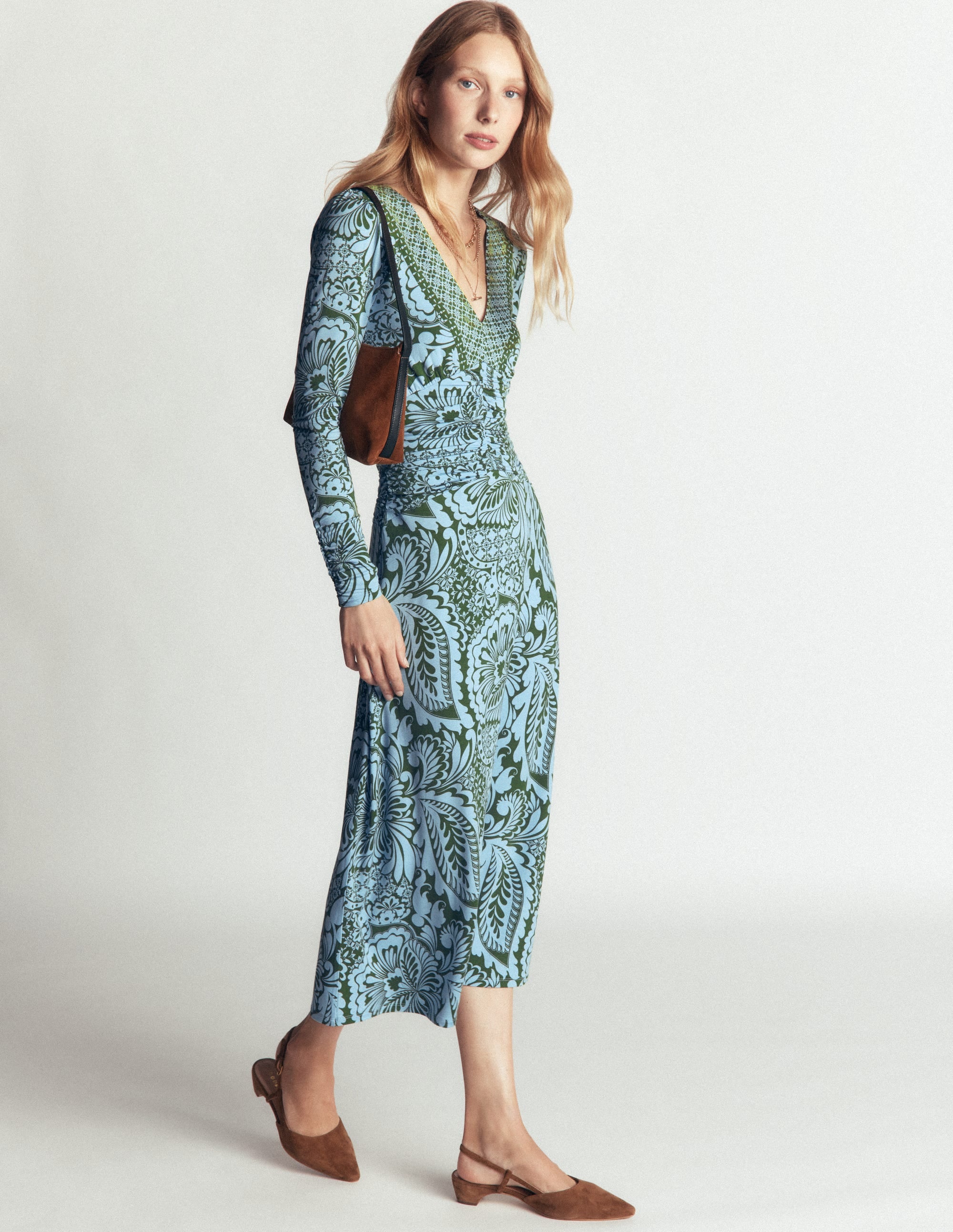 Robe midi Mya froncée en jersey-Ciboulette, motif Botanical Medley - Image 6
