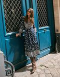 Blouson Tiered Jersey Dress-French Navy, Ornate Gardenia