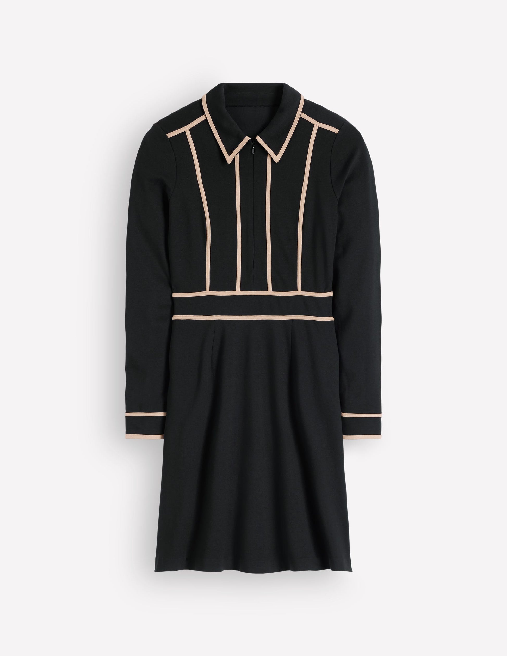 Ula Kurzes Ponte-Kleid-Schwarz, Kamelbraun-5