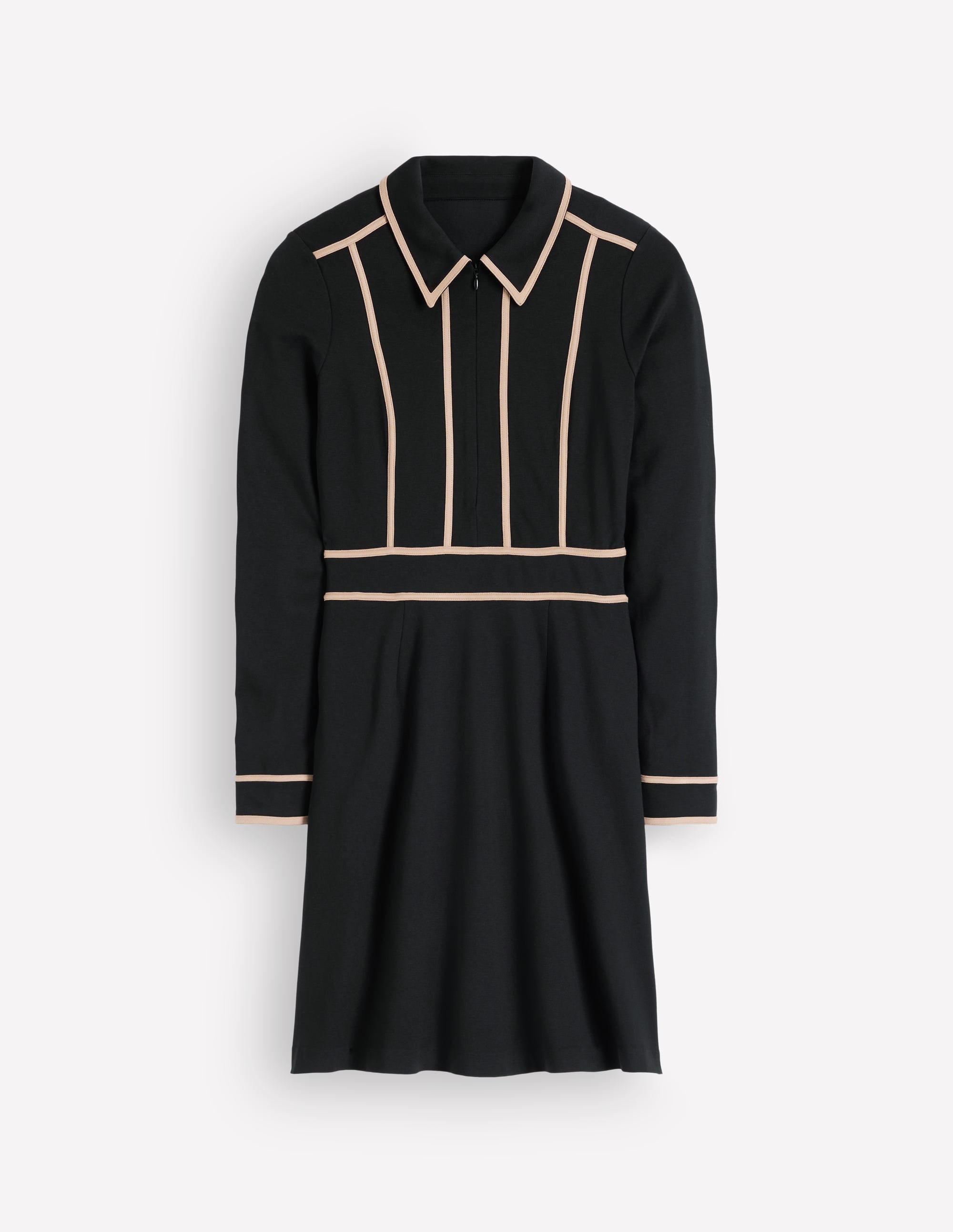 Ula Kurzes Ponte-Kleid-Schwarz, Kamelbraun - Image 5