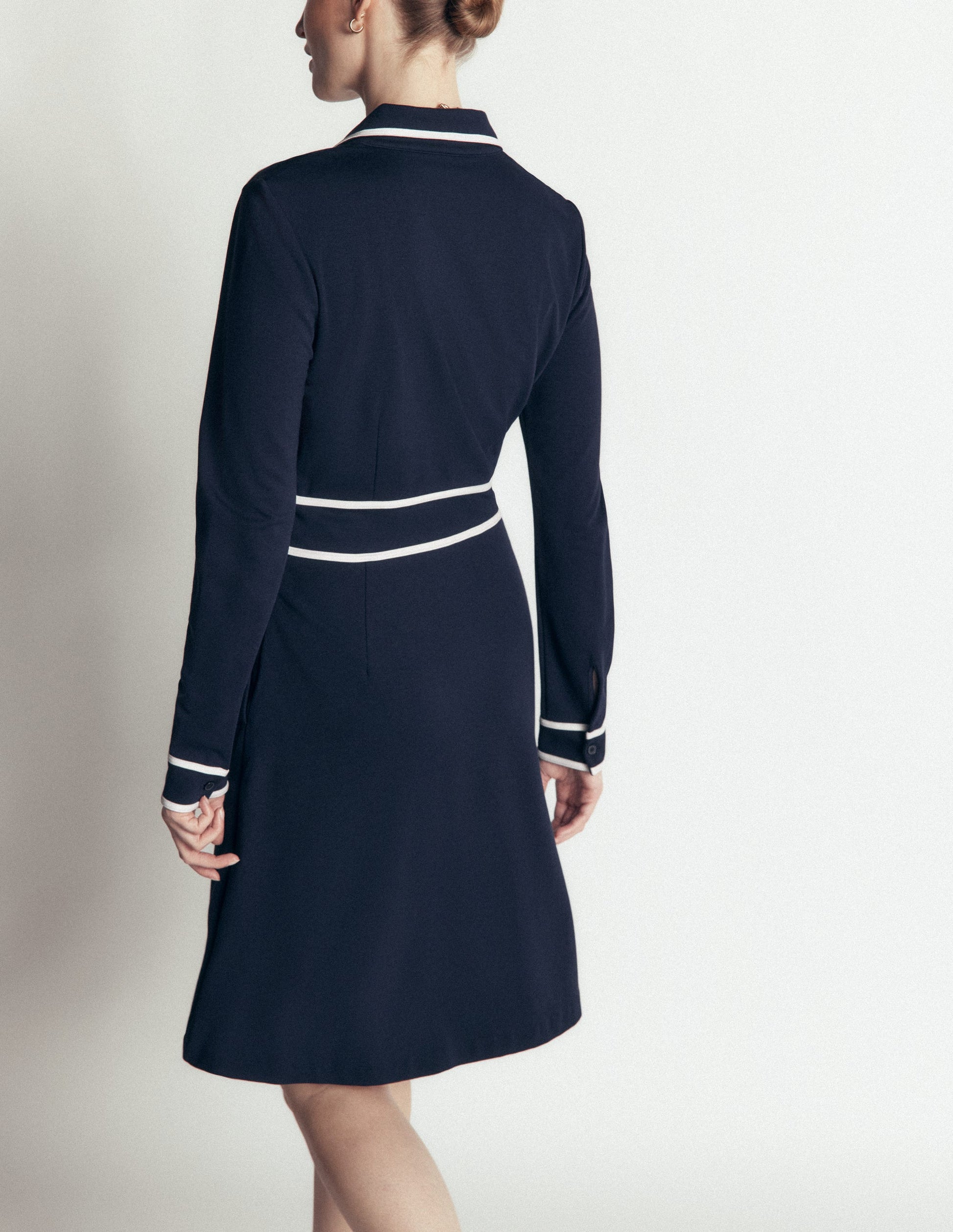 Ula Kurzes Ponte-Kleid-Marineblau, Naturweiß-3