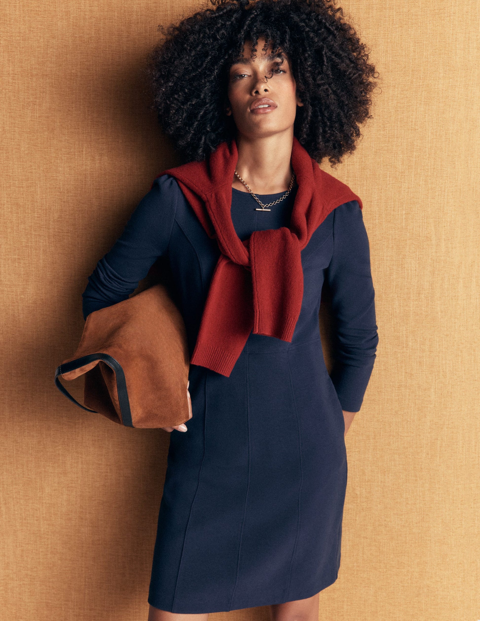 Marla Ottoman-Kleid mit Ziernähten-Marineblau-1