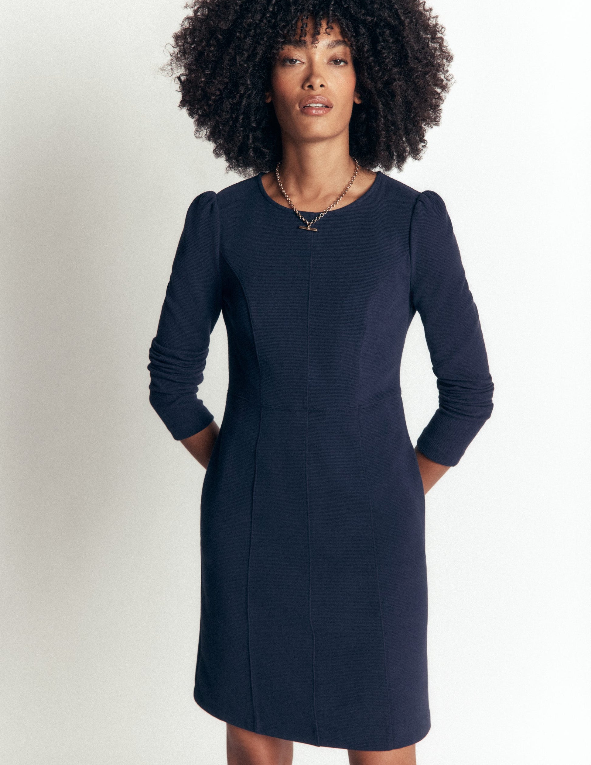 Marla Ottoman-Kleid mit Ziernähten-Marineblau-3