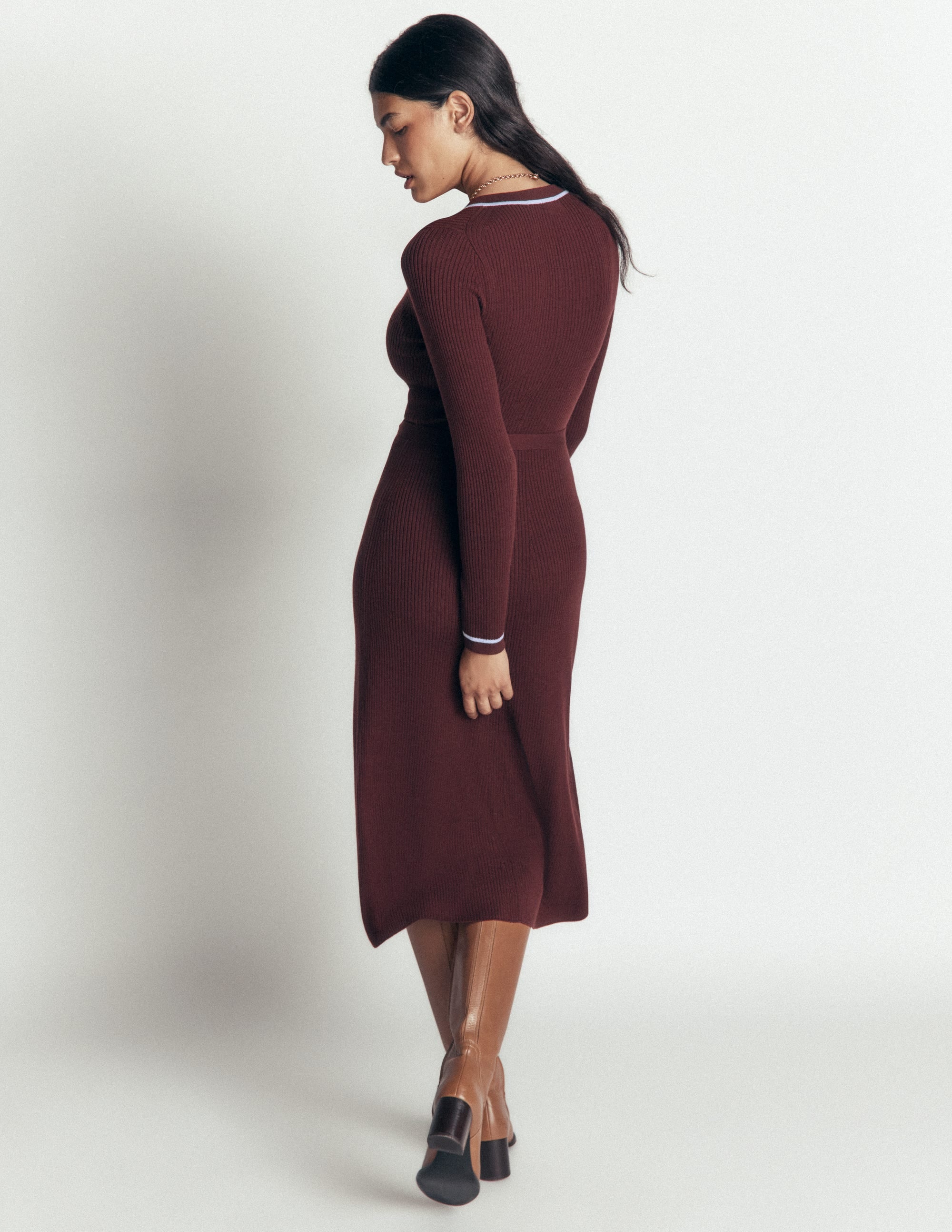 Paula Geripptes Kleid mit Rundhalsausschnitt-Umbra, Verwaschener Denim - Image 4