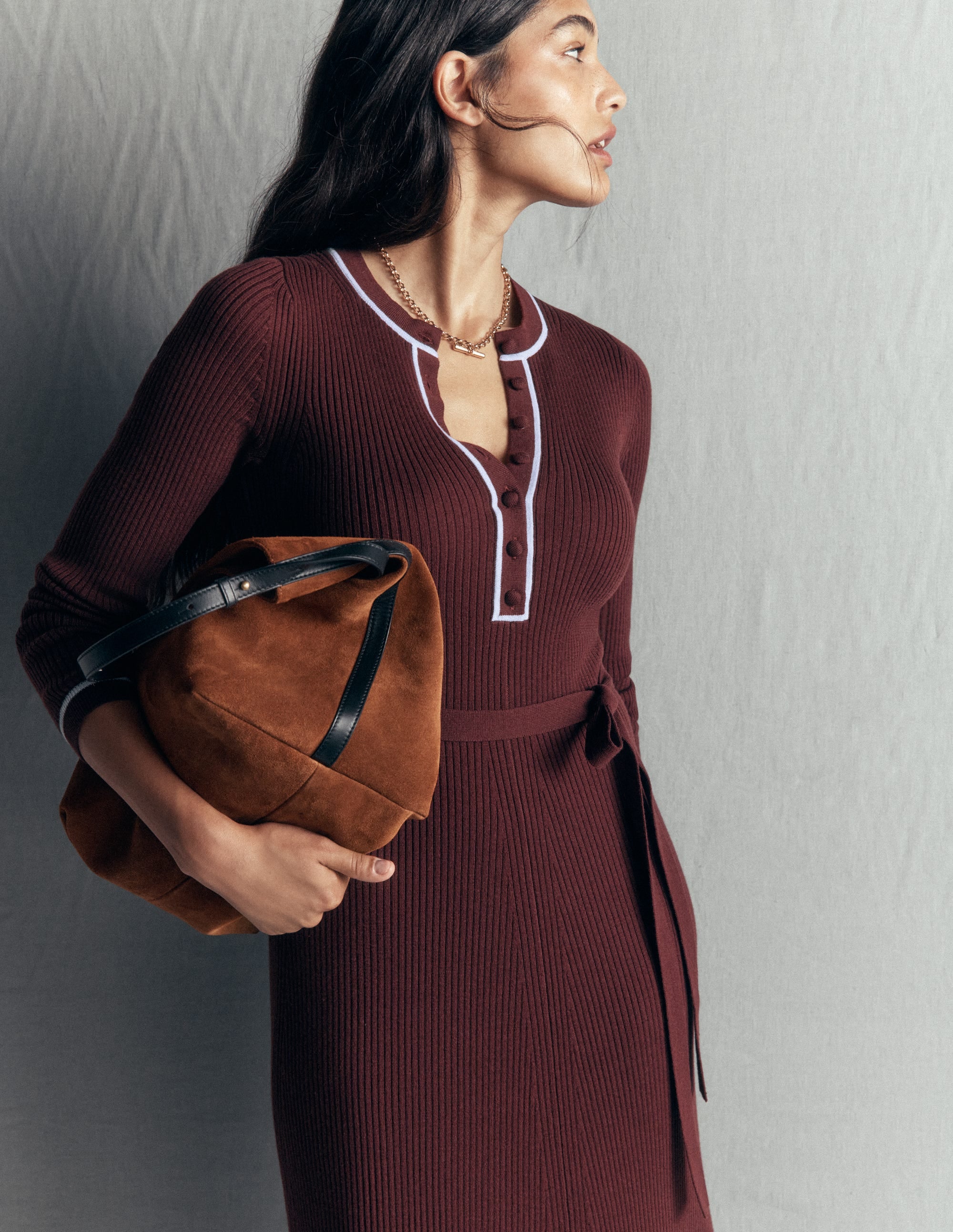 Paula Geripptes Kleid mit Rundhalsausschnitt-Umbra, Verwaschener Denim - Image 6