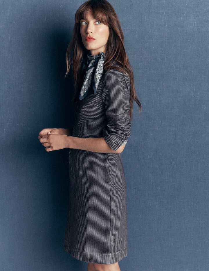 Robe courte Bronte en jean-Rayé style coutil denim fin