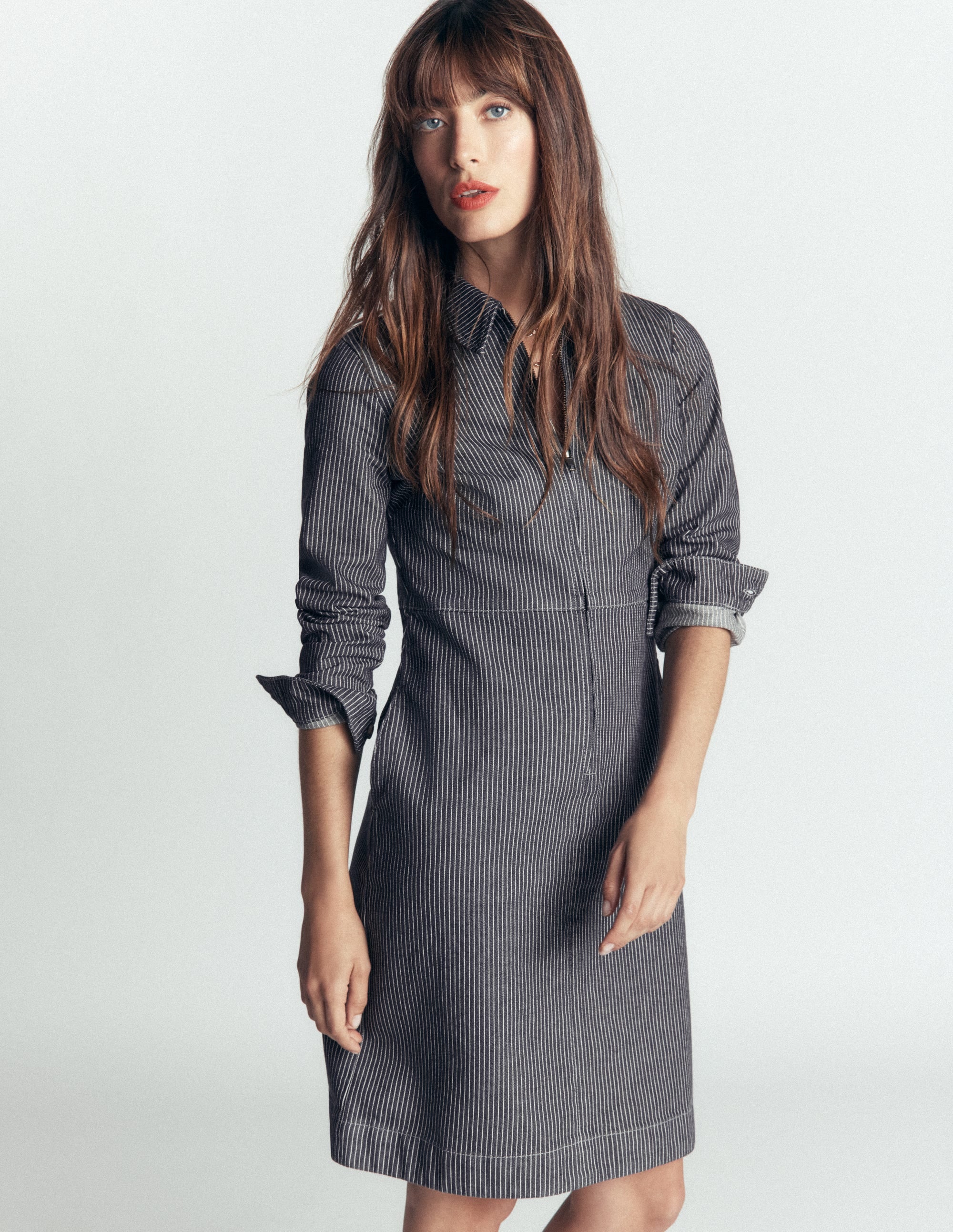 Bronte Kurzes Jeanskleid-Feiner Denim Drillich Streifen - Image 5