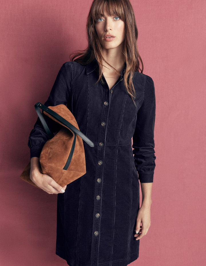 Robe courte Rhoda en velours côtelé-Bleu marine