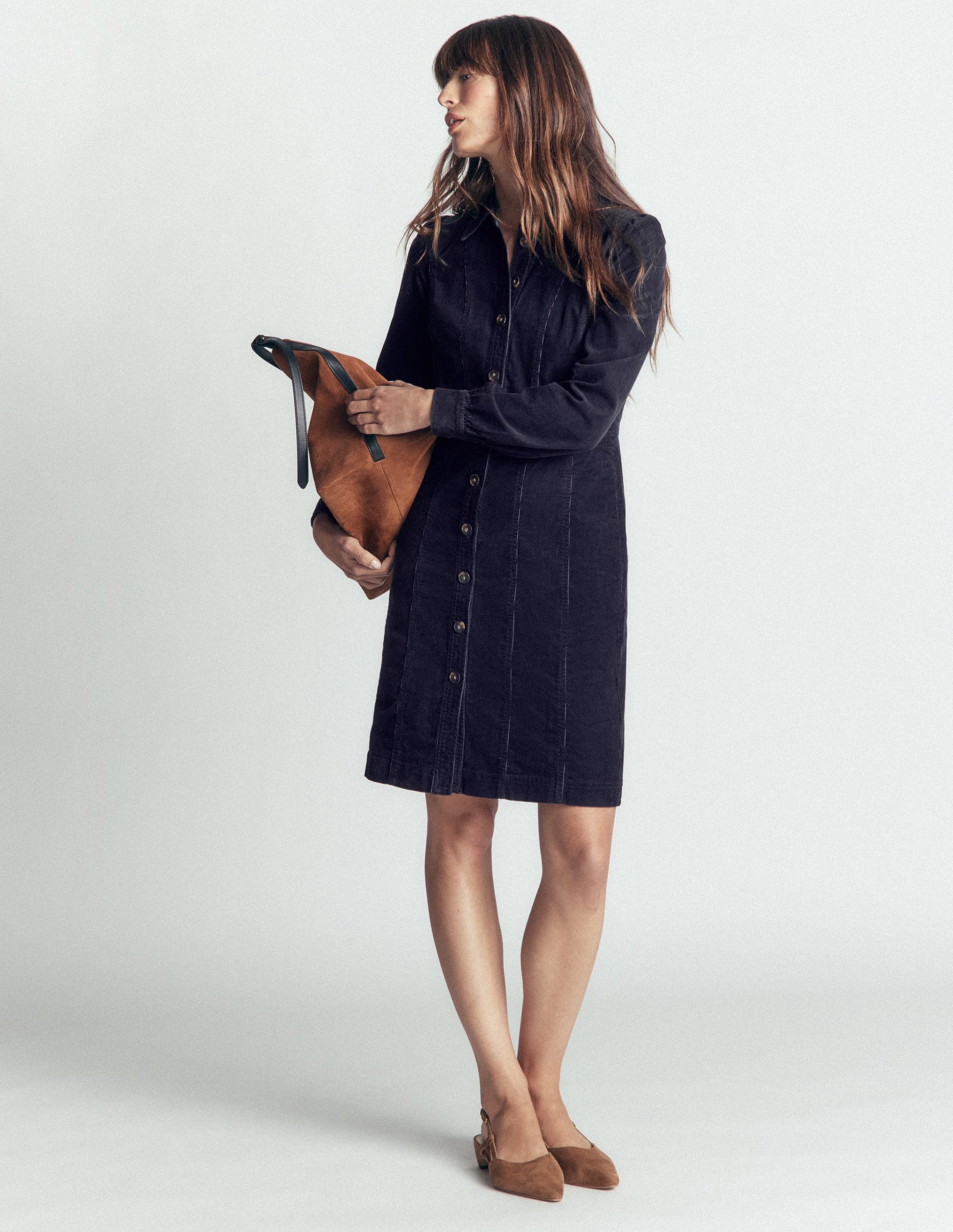 Robe courte Rhoda en velours côtelé-Bleu marine-5