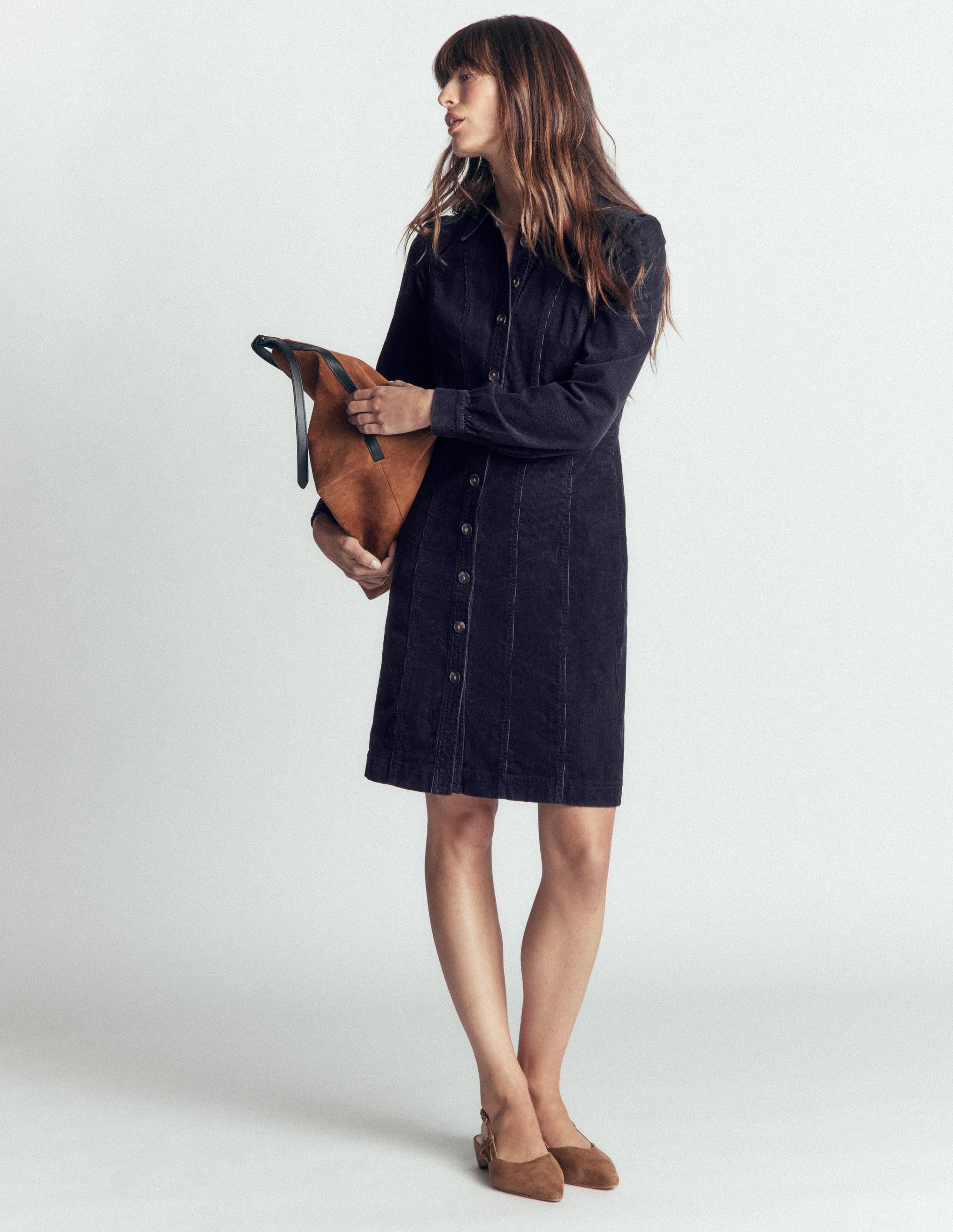 Robe courte Rhoda en velours côtelé-Bleu marine - Image 5