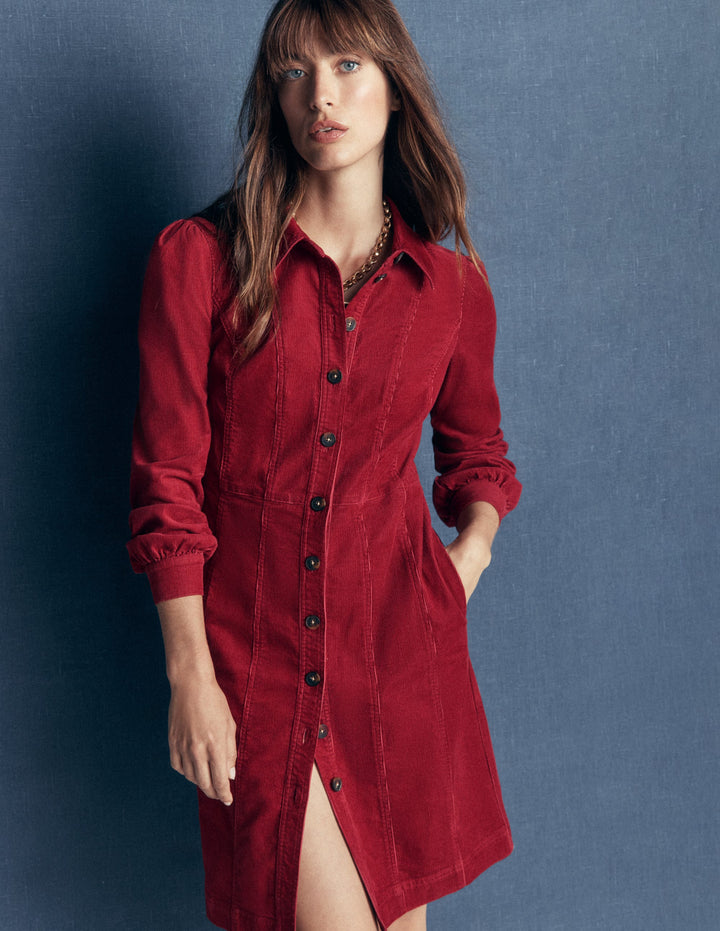 Robe courte Rhoda en velours côtelé-Terre rouge
