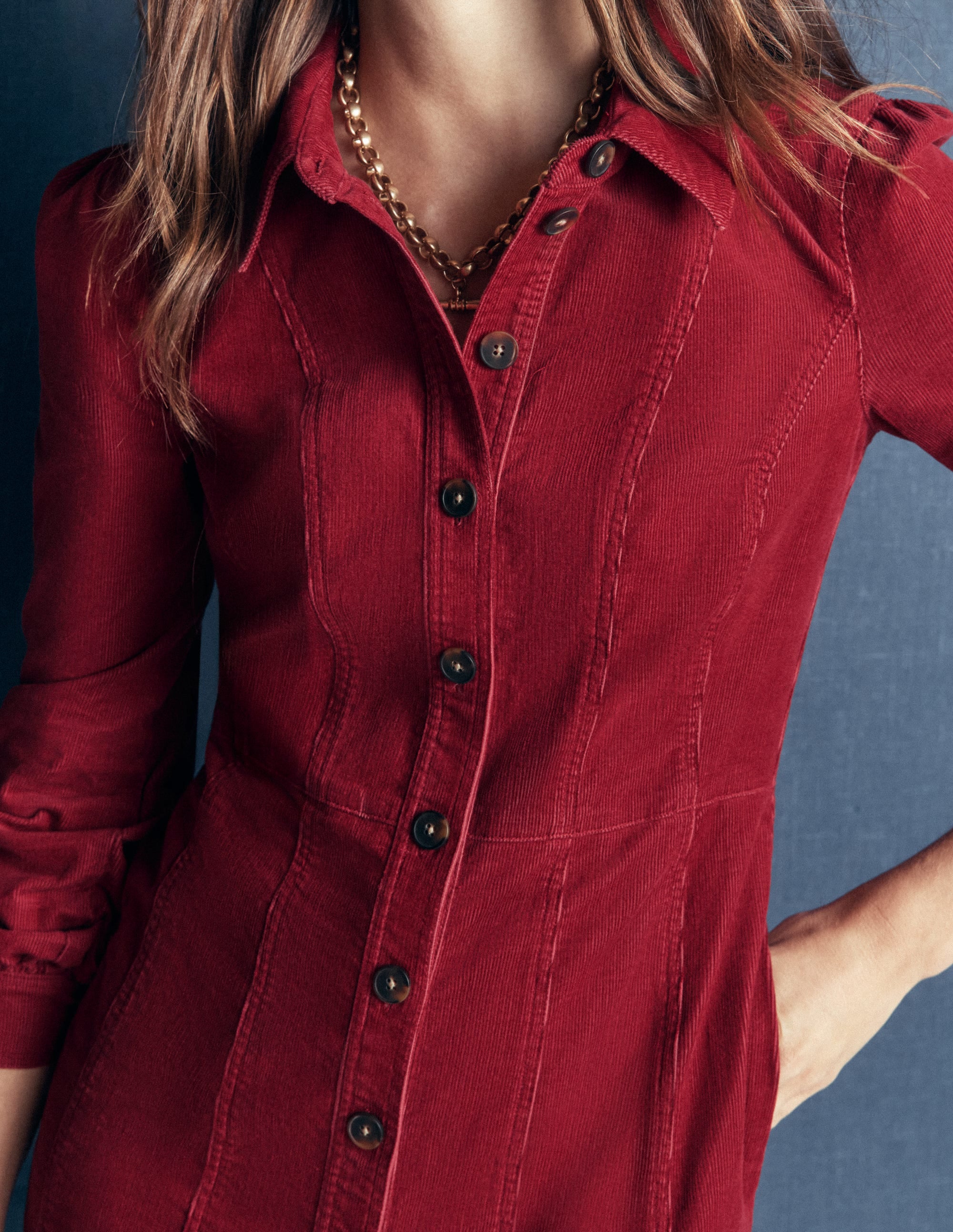 Robe courte Rhoda en velours côtelé-Terre rouge - Image 2
