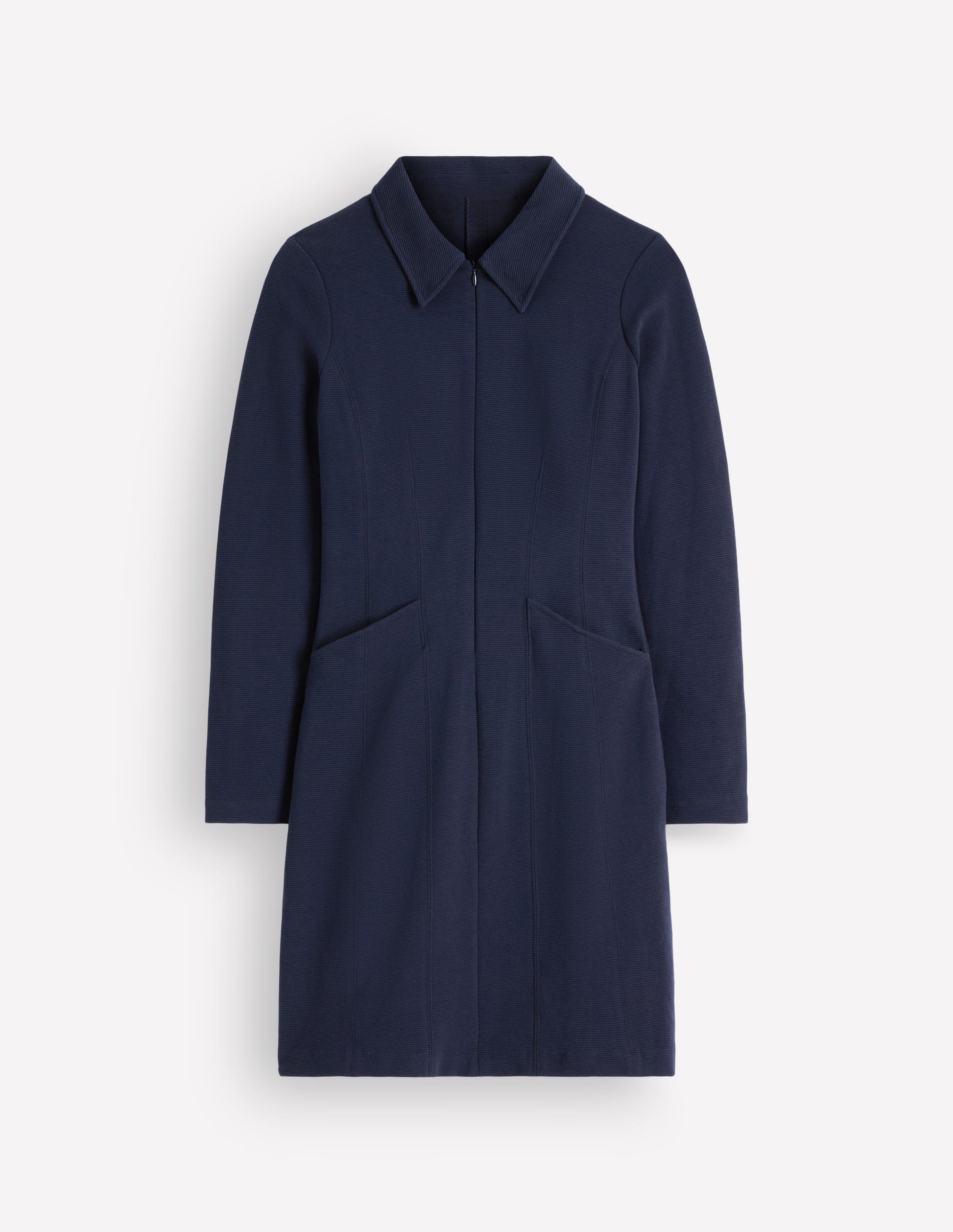 Nia Langärmliges Ottoman-Kleid-Marineblau-5
