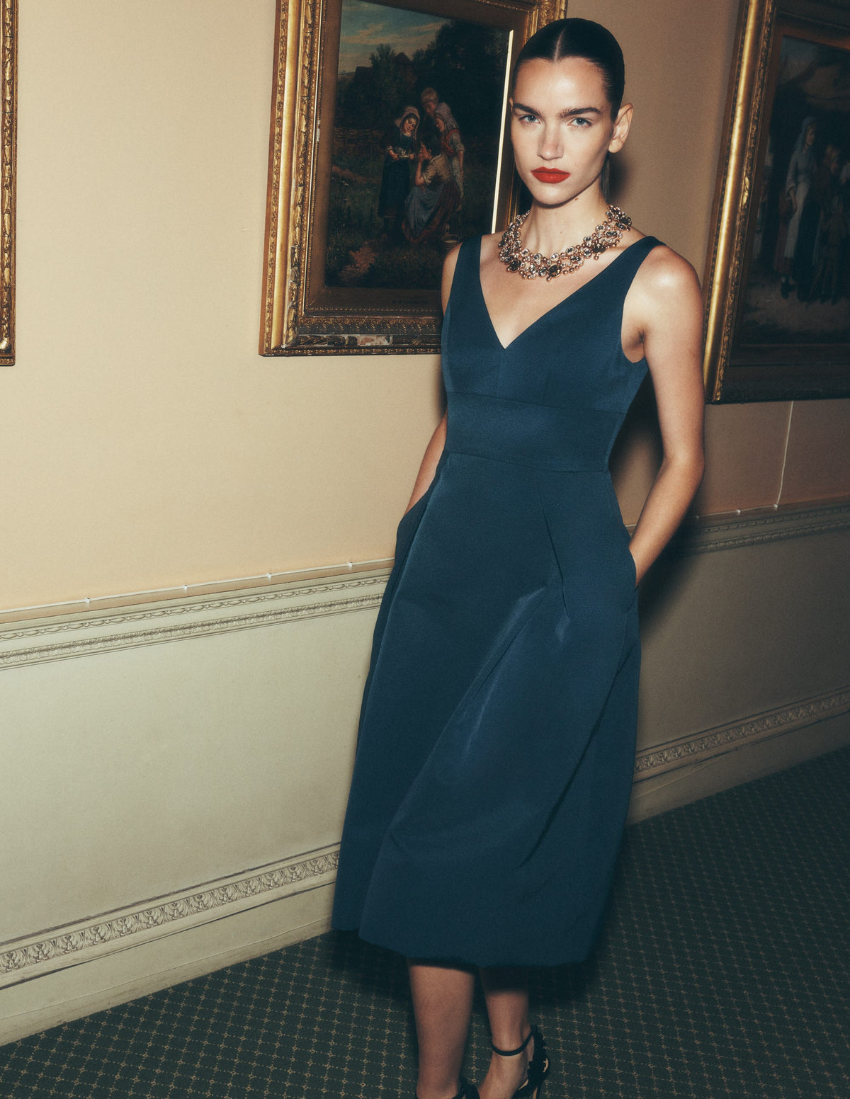 Robe ajustée-évasée texturée-Océan bleu sarcelle-1
