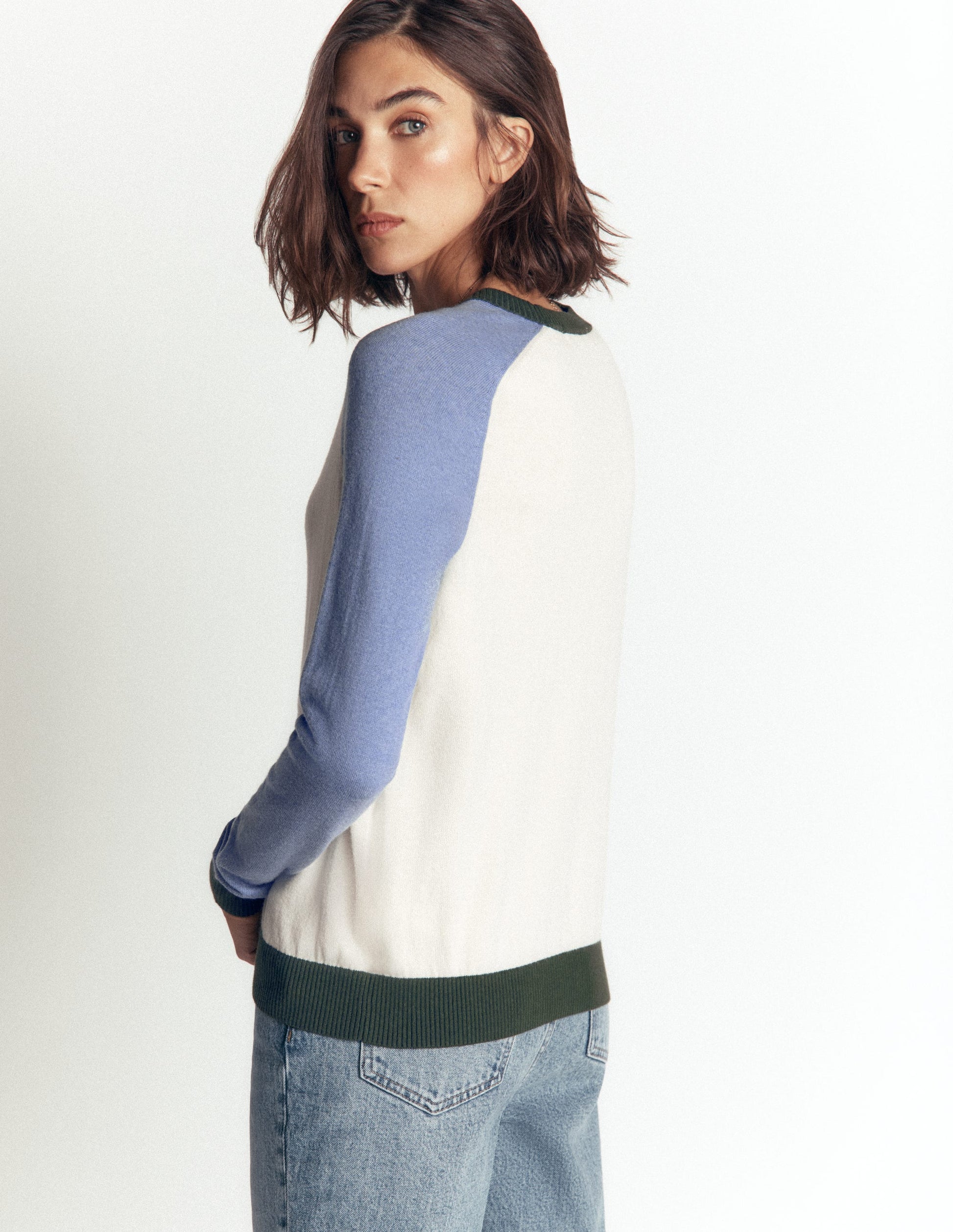 Meg Pullover mit Raglanärmeln-Naturweiß, Blau und Grün-3