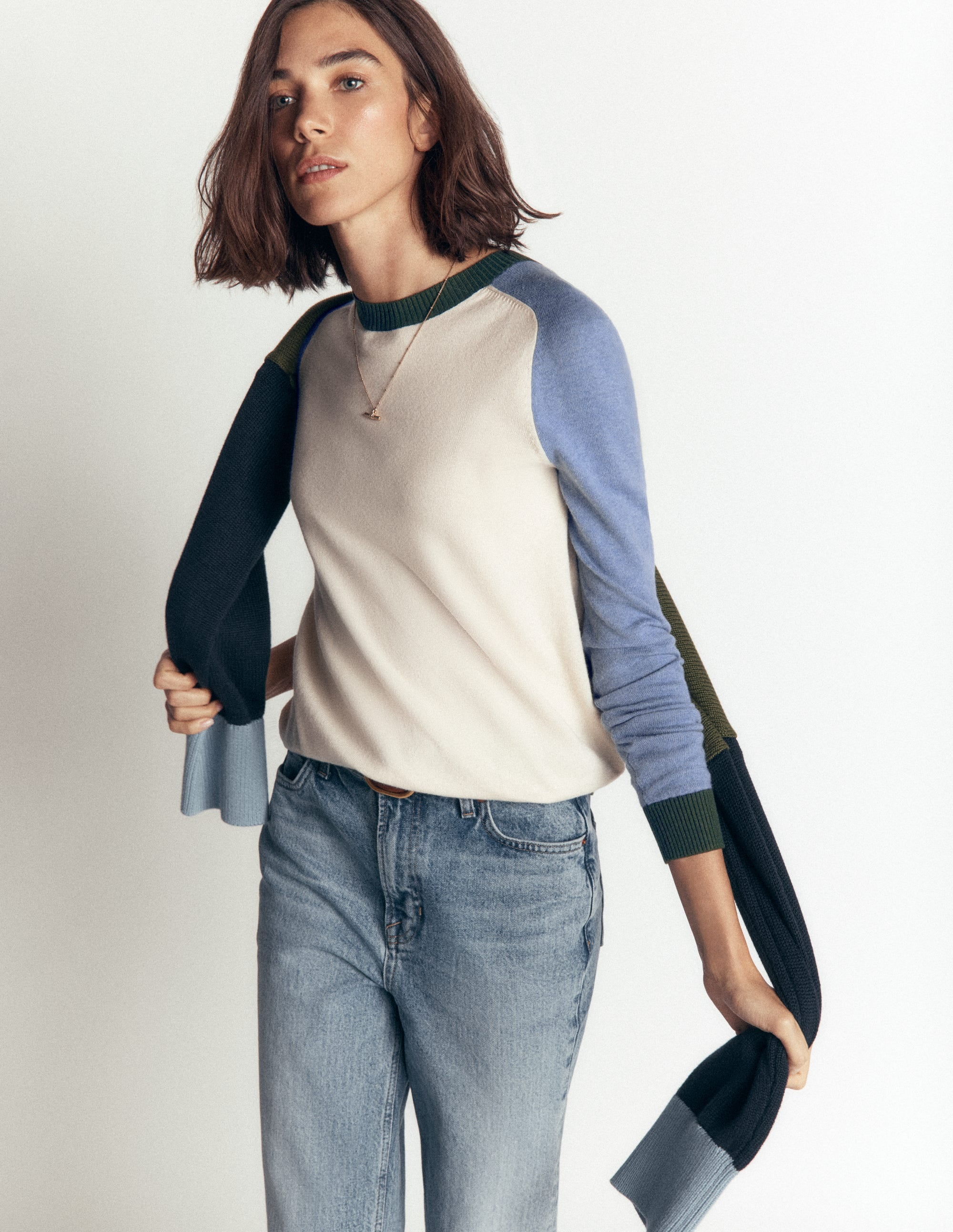 Meg Pullover mit Raglanärmeln-Naturweiß, Blau und Grün - Image 4