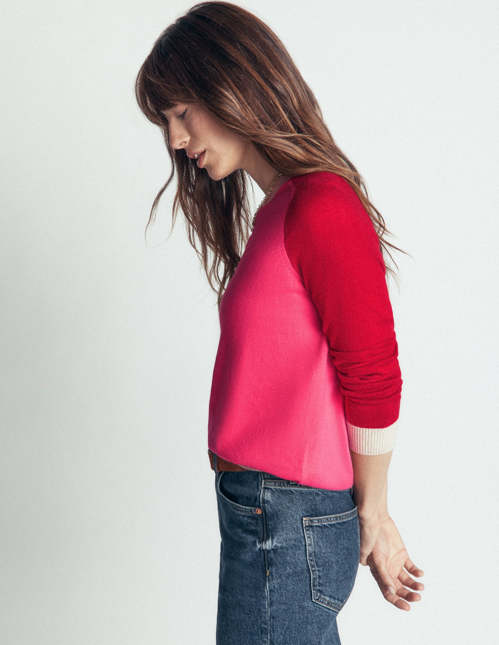 Meg Pullover mit Raglanärmeln-Rosa Blockfarben-2