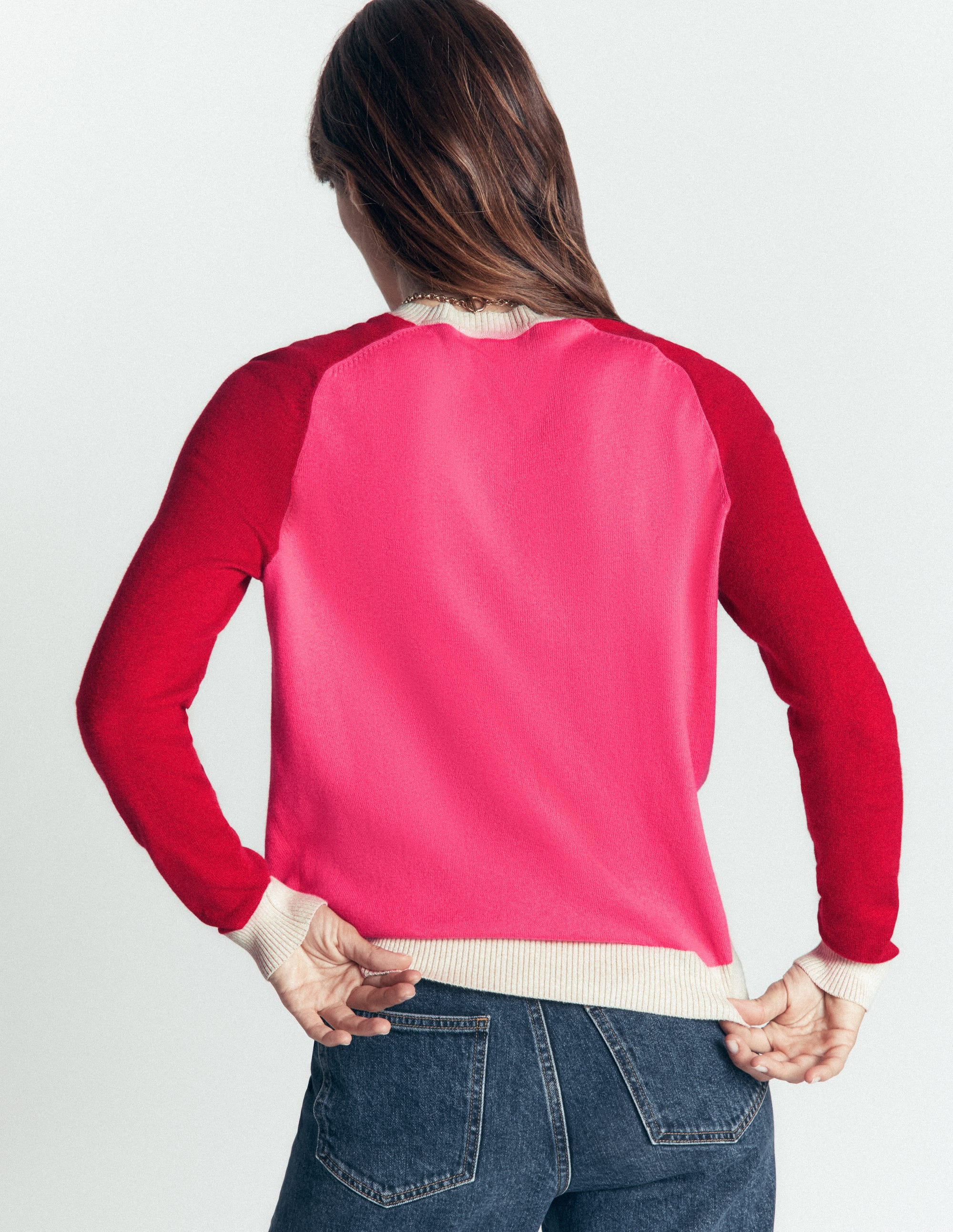 Meg Pullover mit Raglanärmeln-Rosa Blockfarben - Image 3
