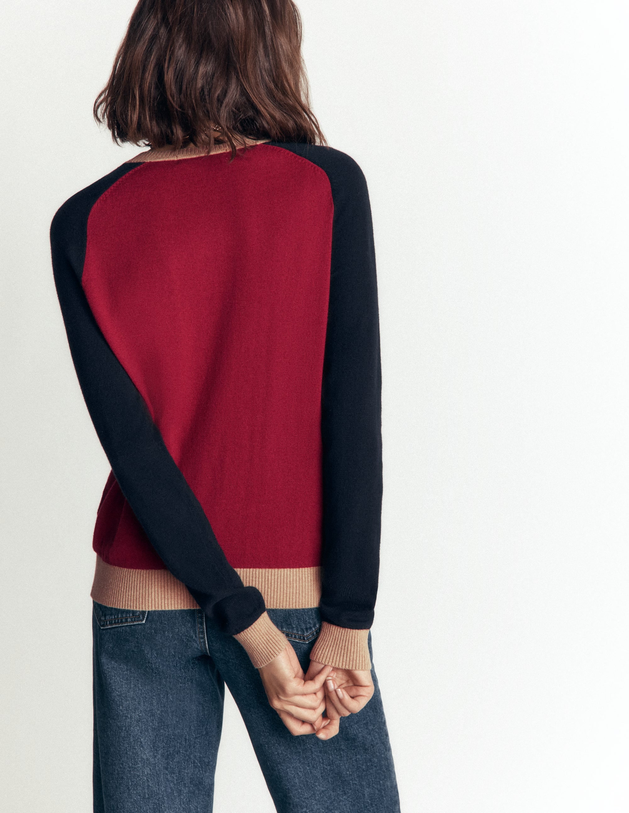 Meg Strickjacke mit Raglanärmeln-Rot, Blockfarben - Image 3
