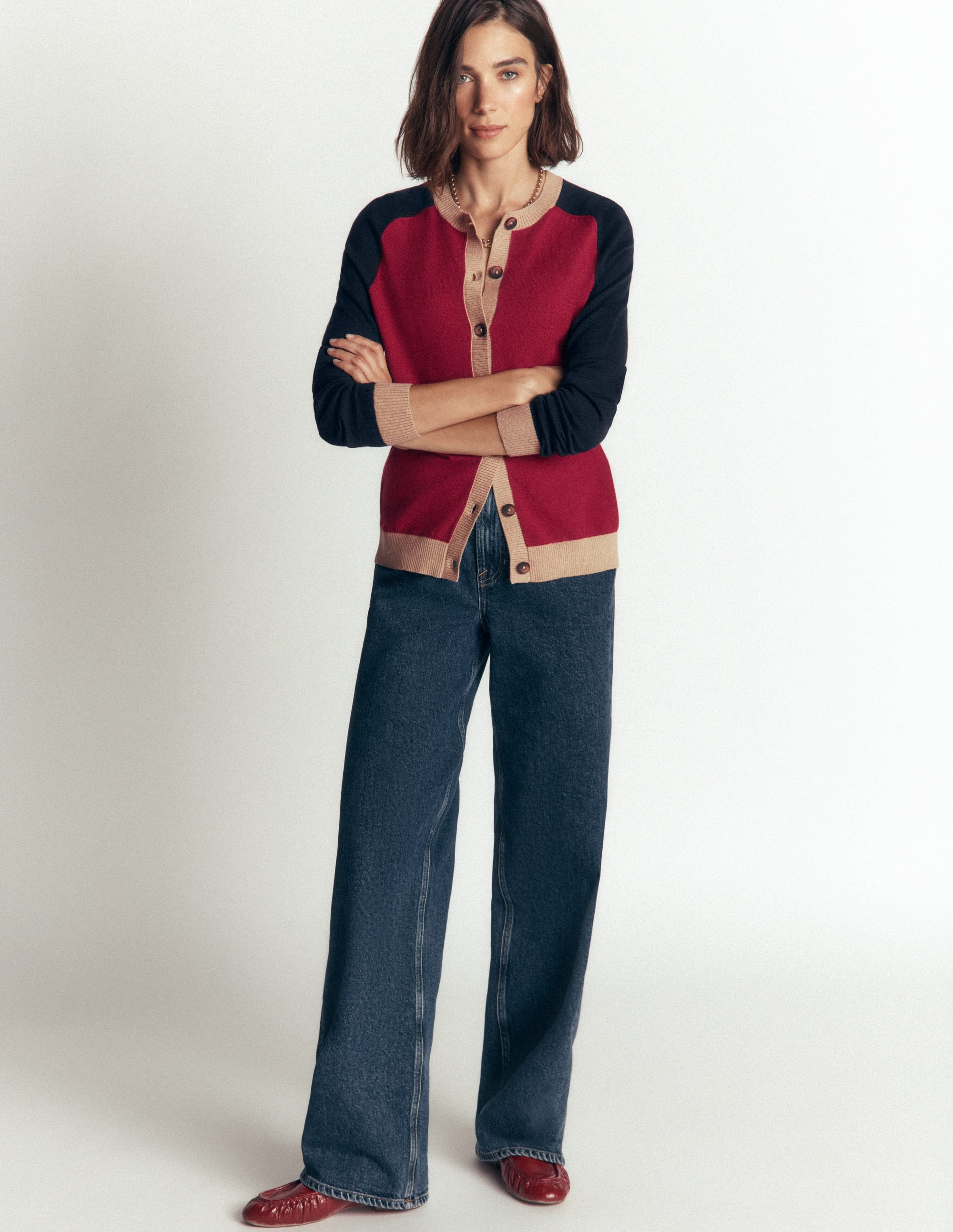 Meg Strickjacke mit Raglanärmeln-Rot, Blockfarben - Image 4