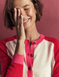 Meg Strickjacke mit Raglanärmeln-Rosa, Naturweiß Color Blocking