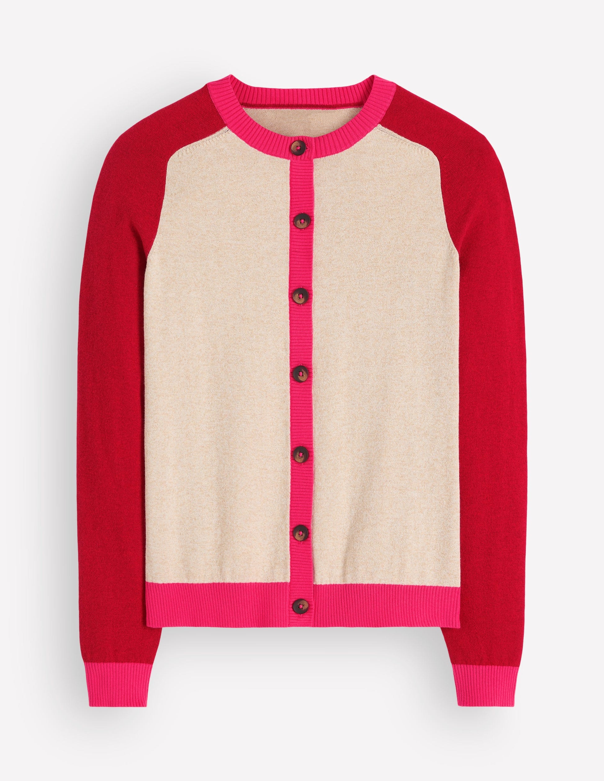 Meg Strickjacke mit Raglanärmeln-Rosa, Naturweiß Color Blocking-5
