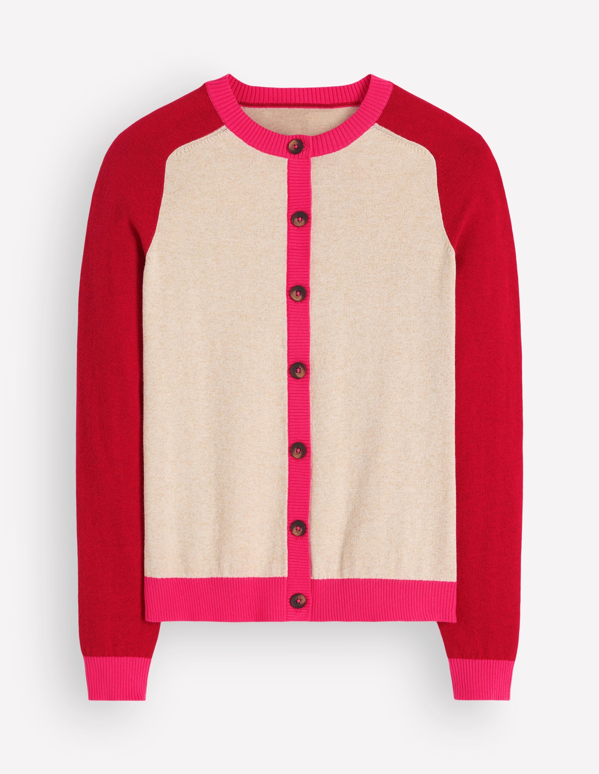Meg Strickjacke mit Raglanärmeln-Rosa, Naturweiß Color Blocking - Image 5