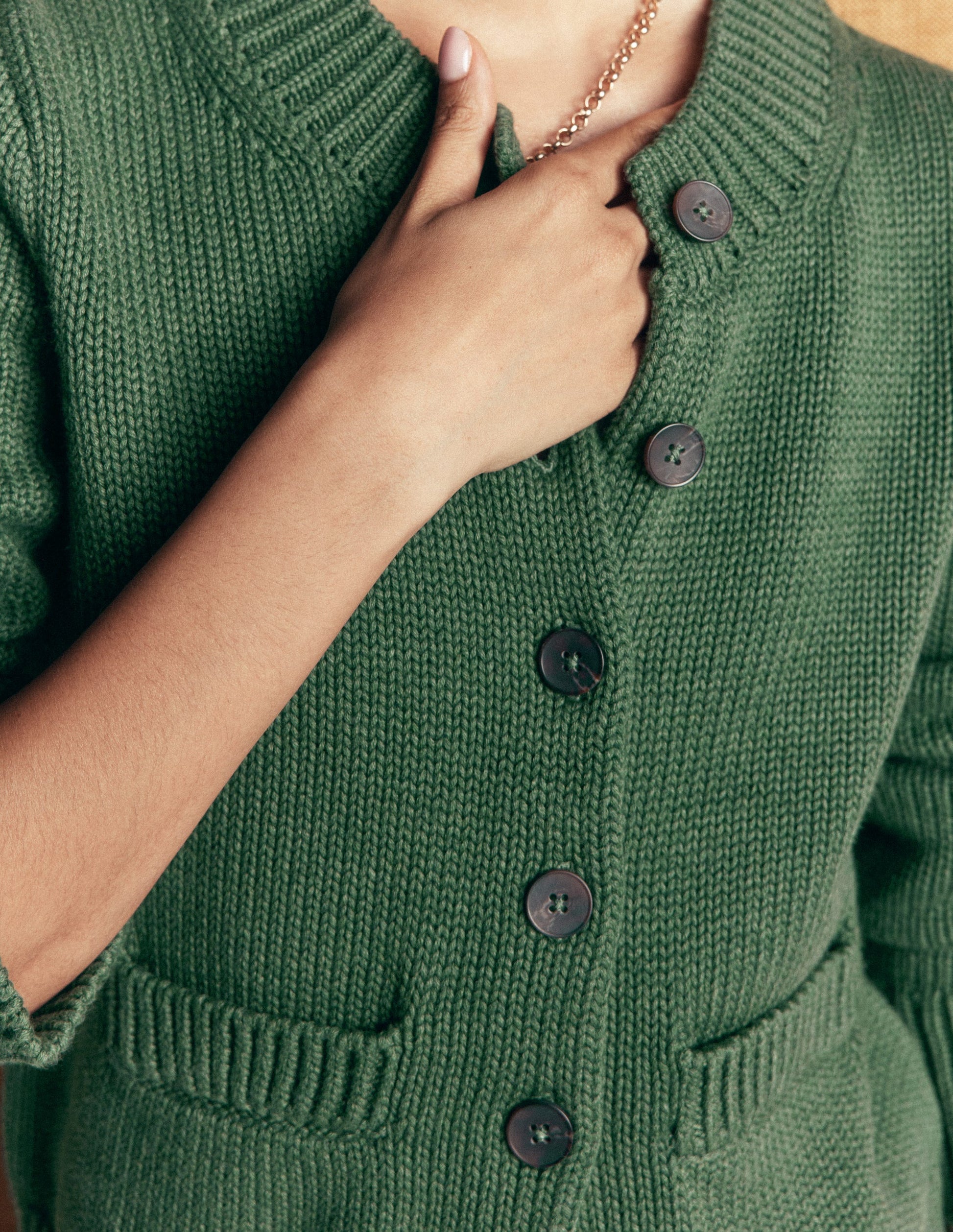 Lucy Grob gestrickte Baumwollstrickjacke-Highland-Grün-3