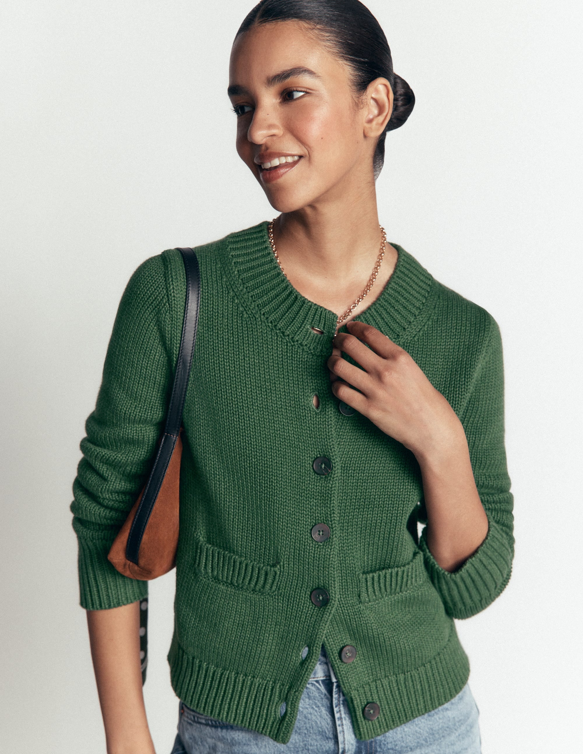 Lucy Grob gestrickte Baumwollstrickjacke-Highland-Grün - Image 4