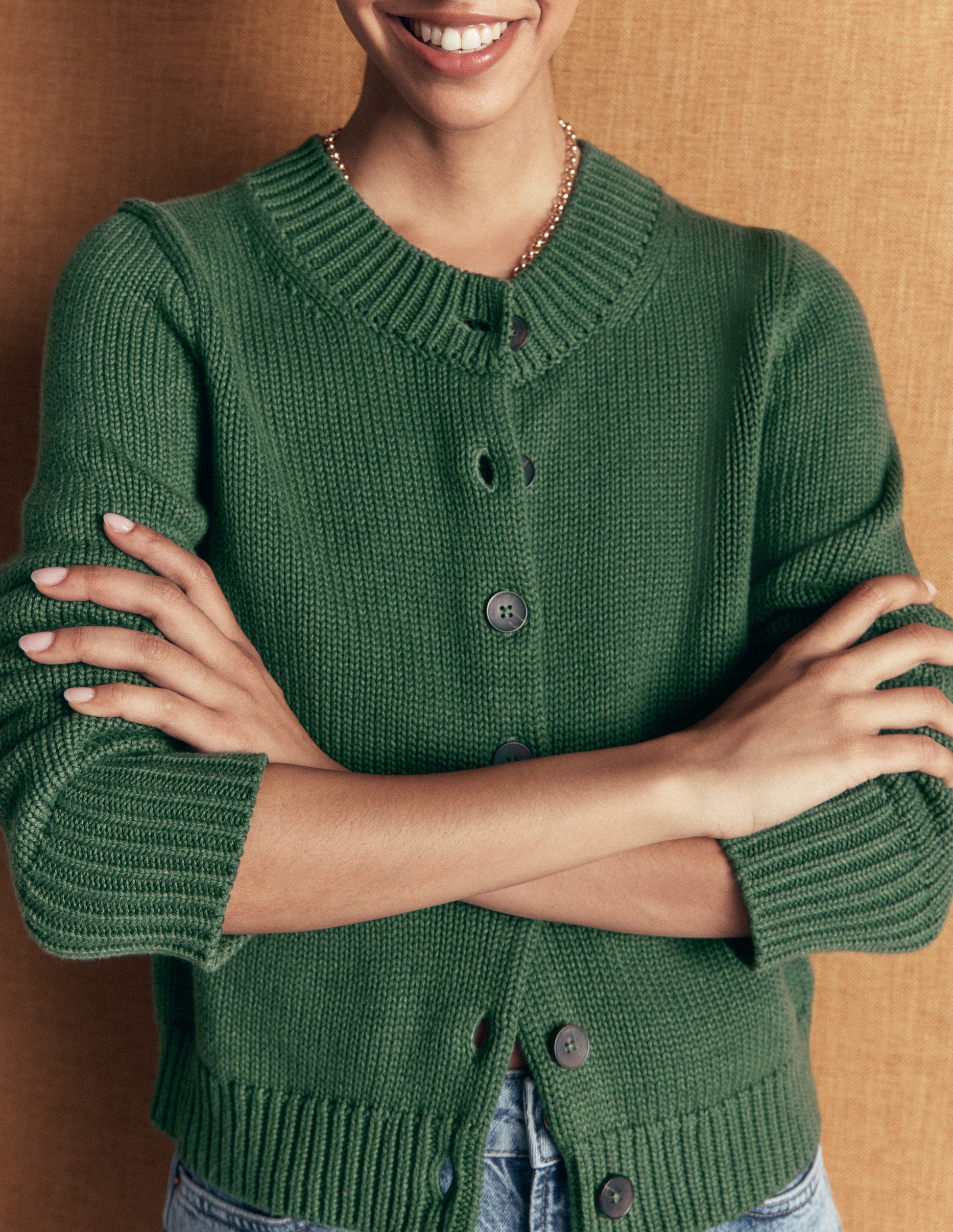 Lucy Grob gestrickte Baumwollstrickjacke-Highland-Grün-5