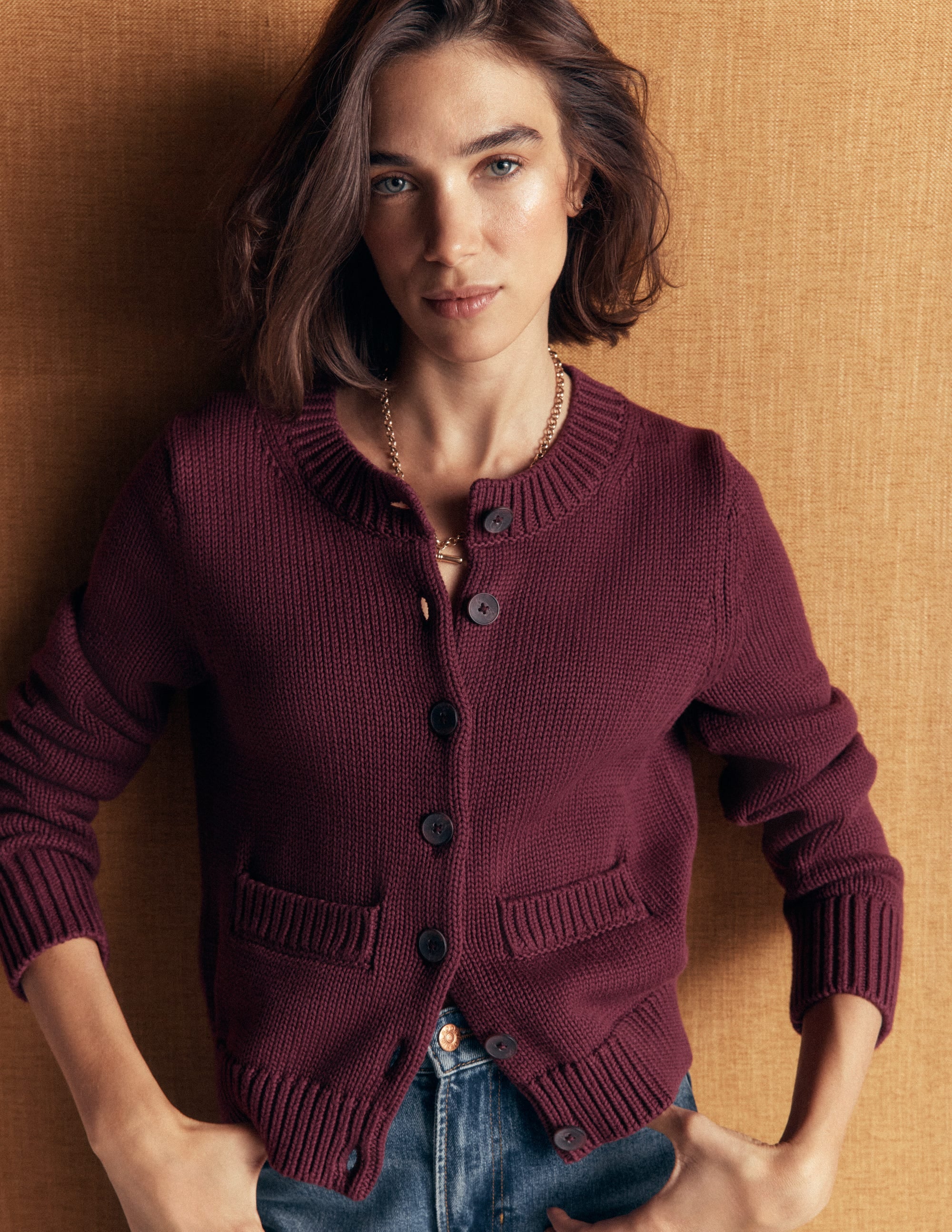 Lucy Grob gestrickte Baumwollstrickjacke-Sattes Weinrot - Image 1